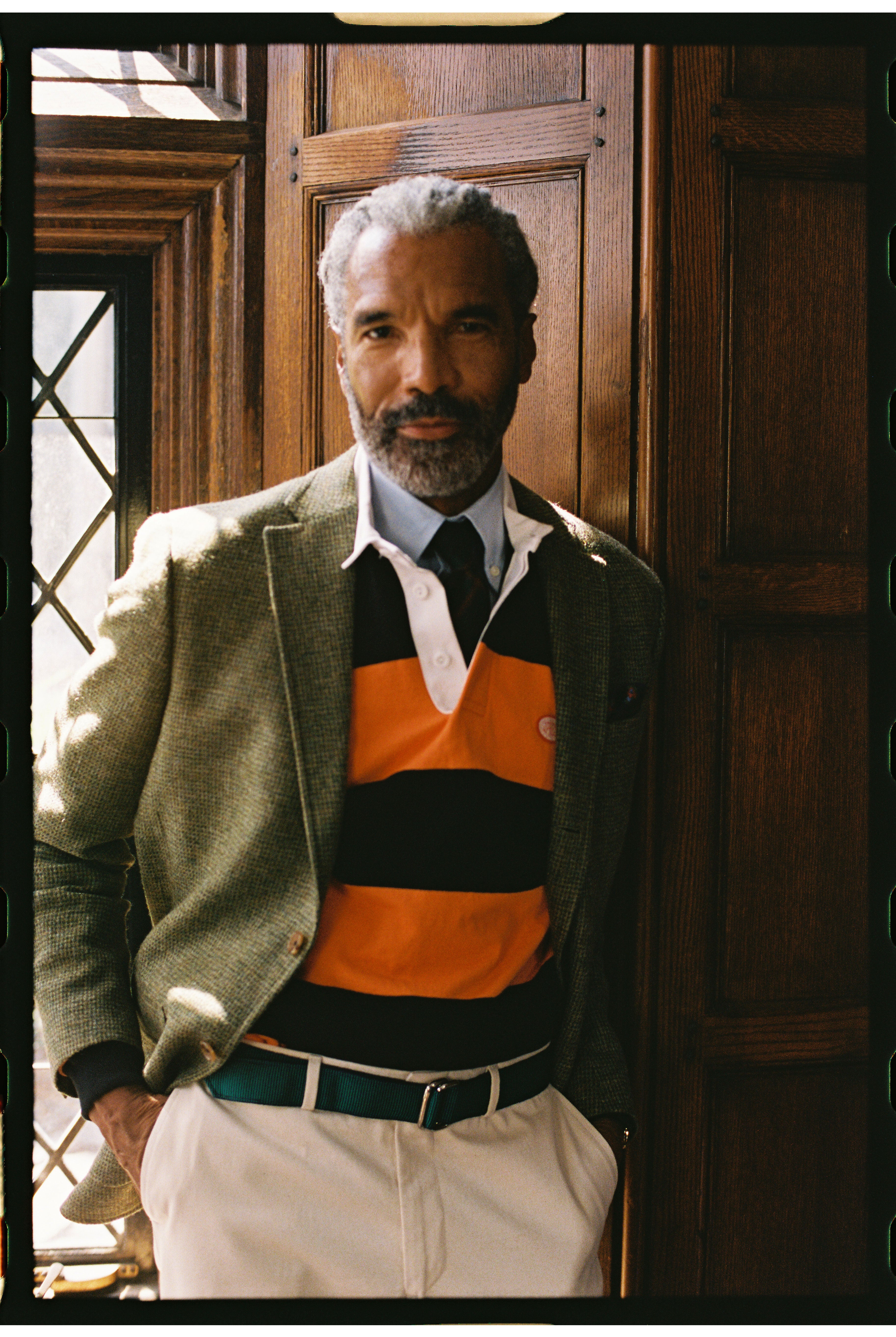 Made-in-USA Green & Navy Striped Grosgrain Ribbon Belt