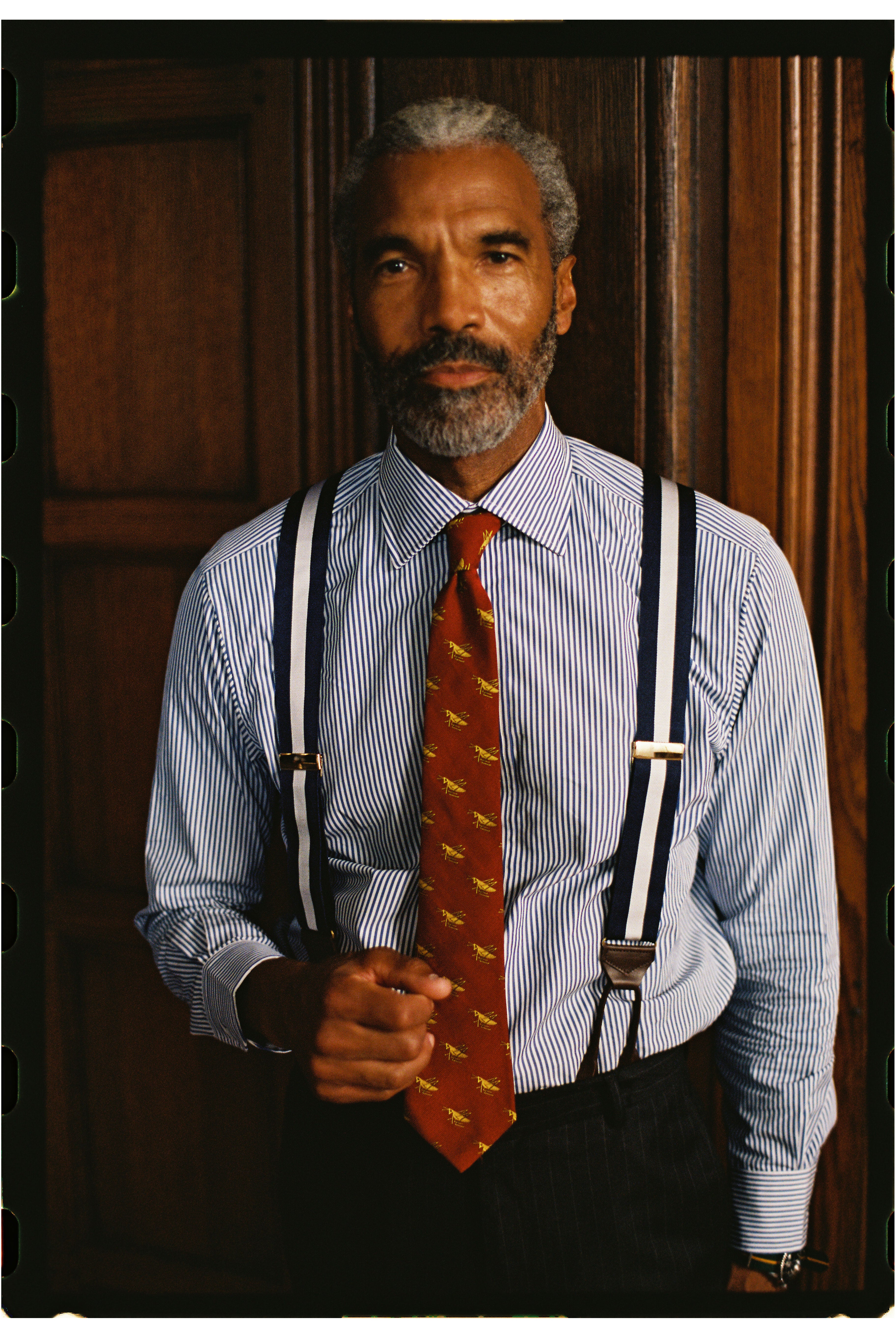 Made-in-England Navy & White Striped Barathea Braces