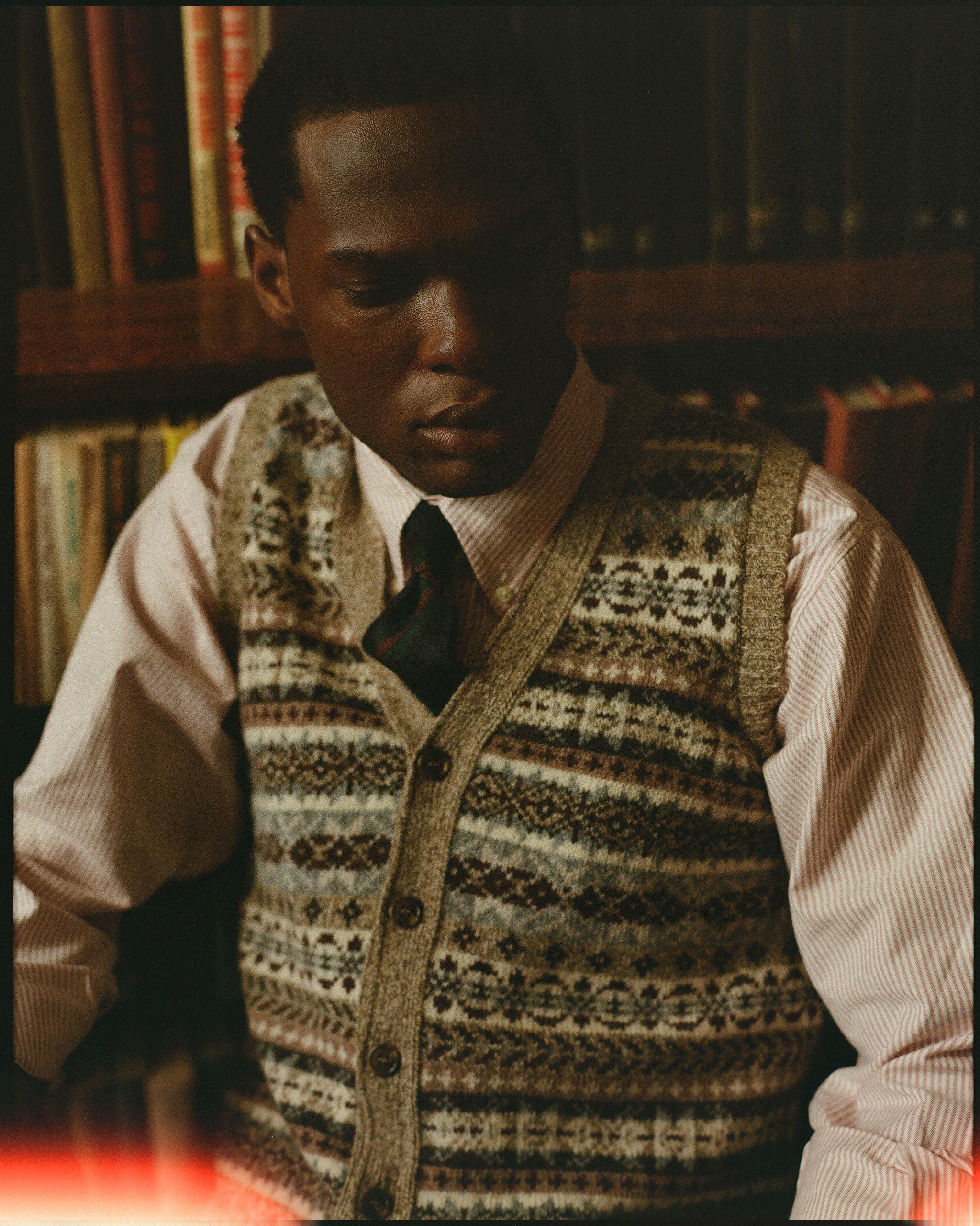 Made-in-Scotland Tan Fair Isle Cardigan Vest