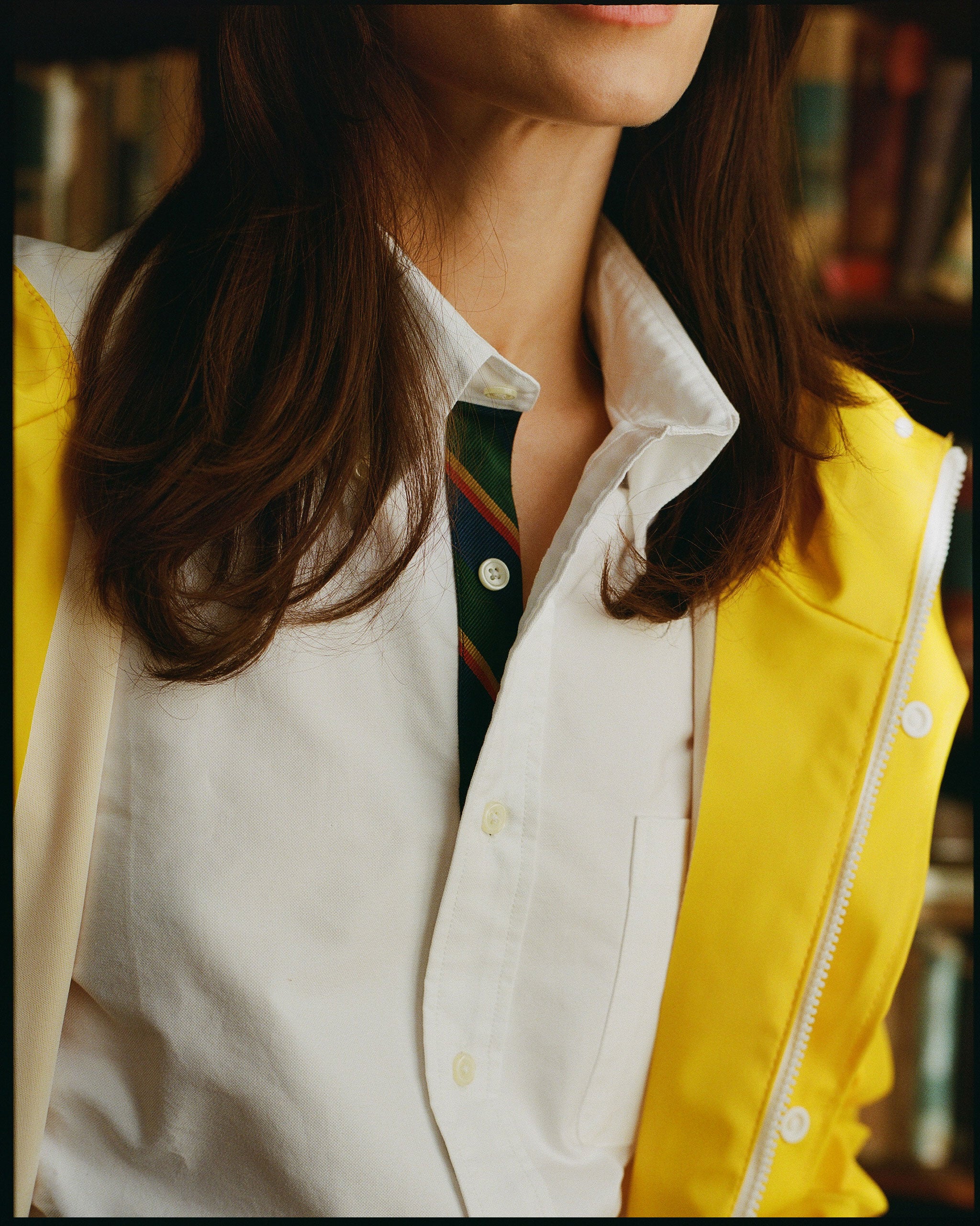 Made-in-USA White with Argyll & Sutherland Placket Oxford Cloth Sport Shirt - Regular Fit