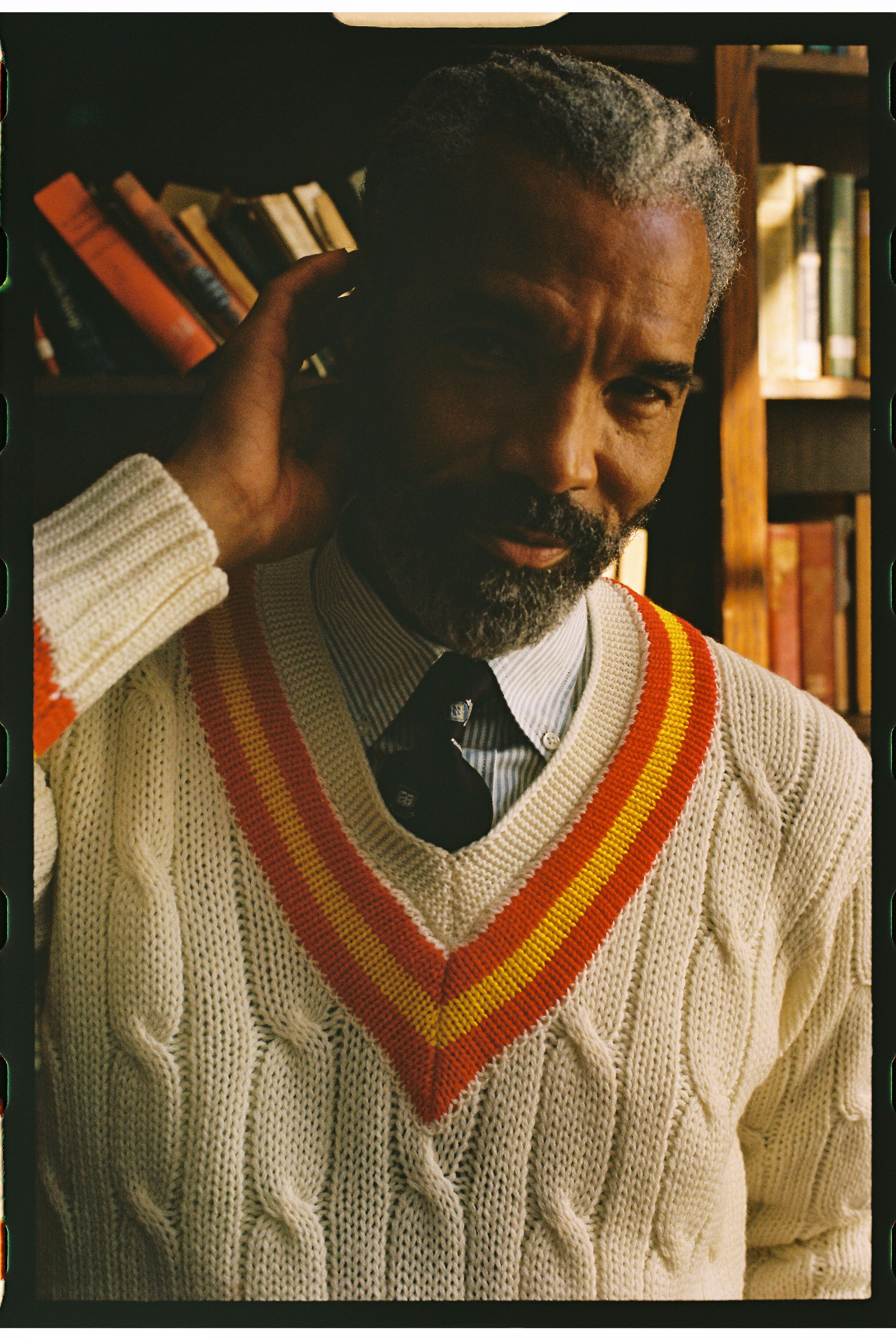 Made-in-England Red & Yellow Cable Knit Wool Cricket Sweater