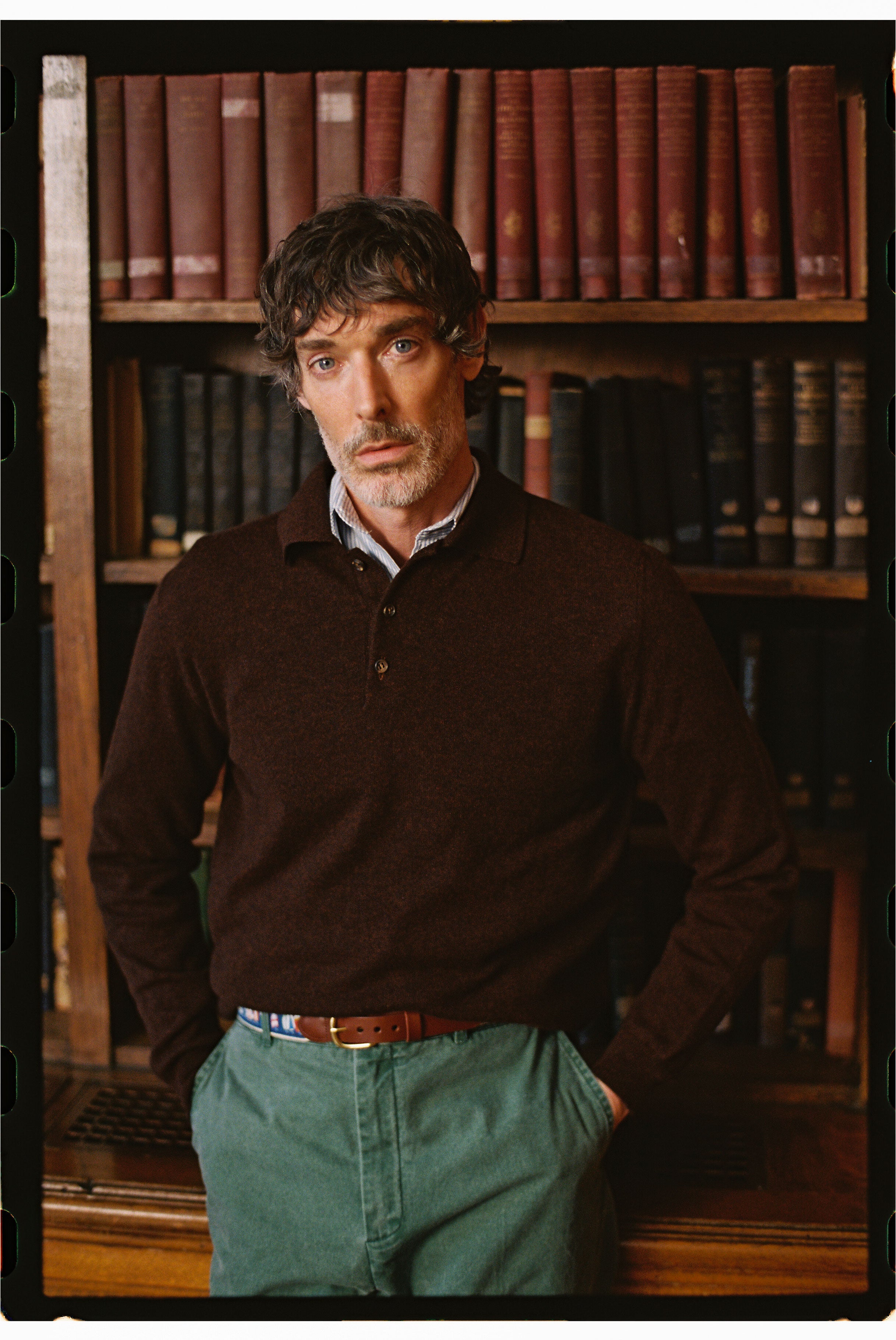 Made-in-Italy Brown Cashmere Long Sleeve Polo