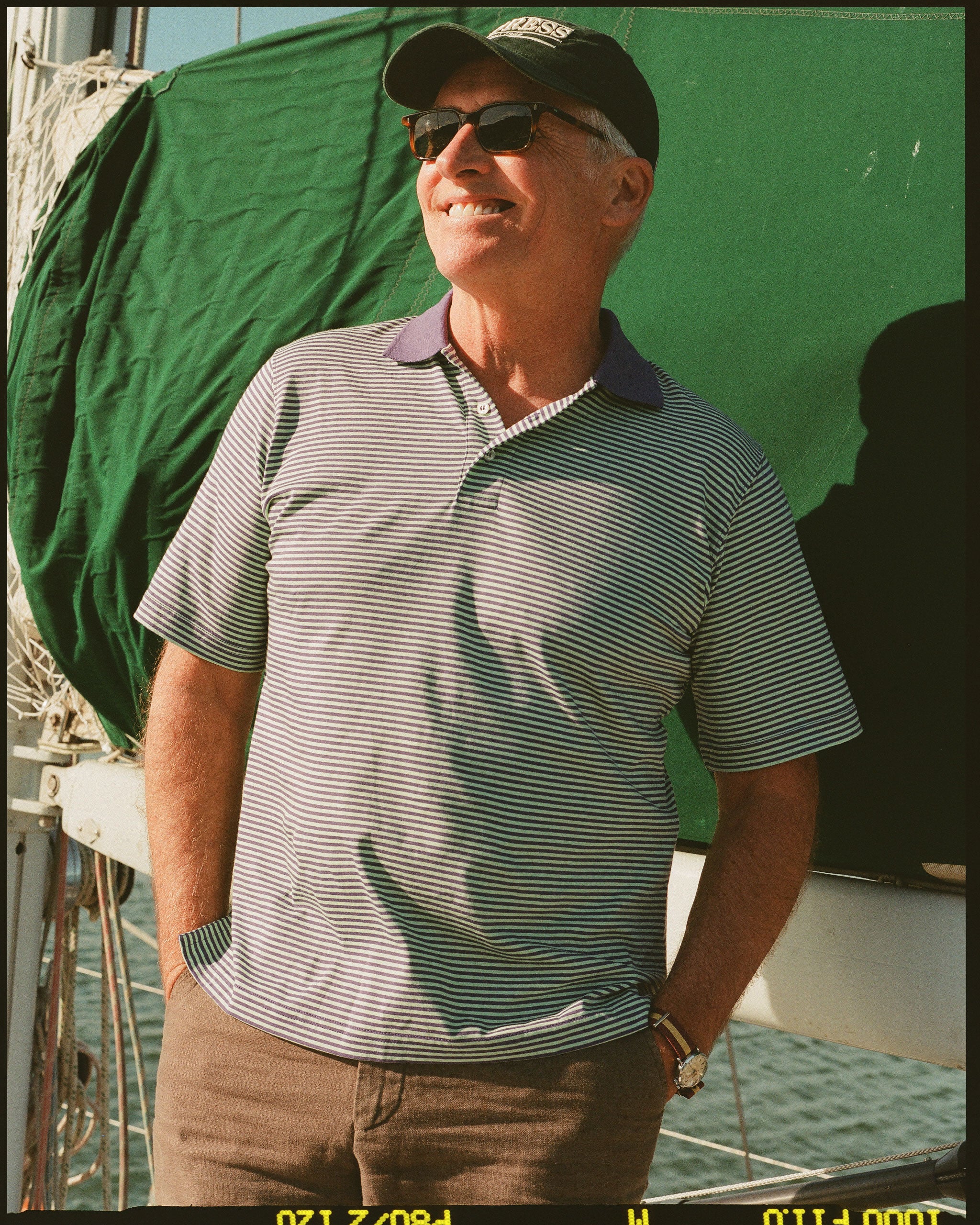 Purple & Lime Cotton Jersey Stripe Polo - Classic Fit