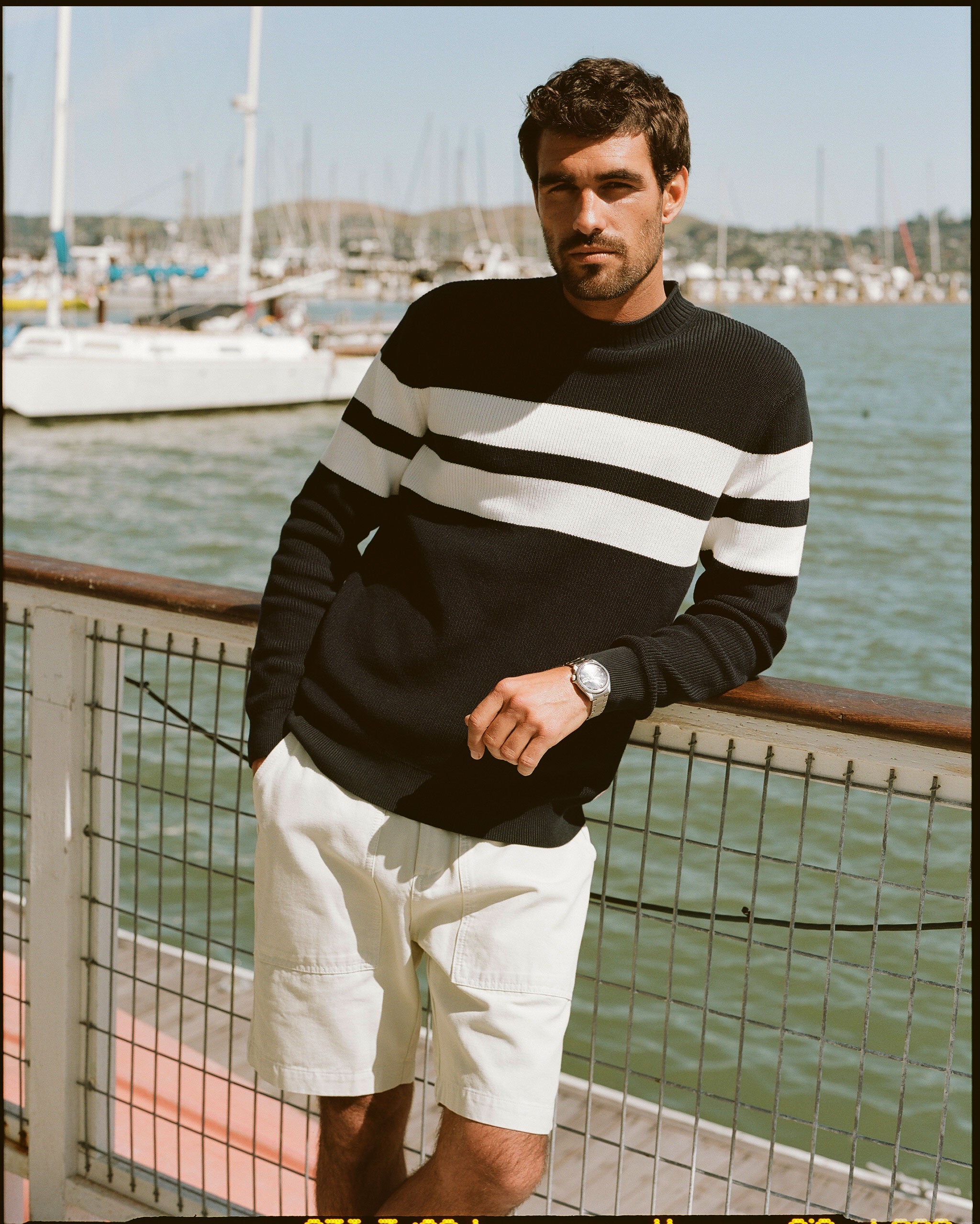 Armor-Lux Navy Bold White Stripe Cotton Sweater