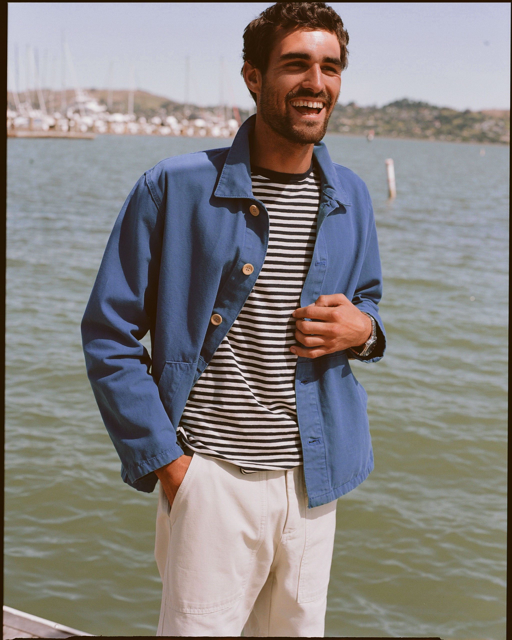 Armor-Lux Navy & White Stripe Cotton-Linen T-Shirt