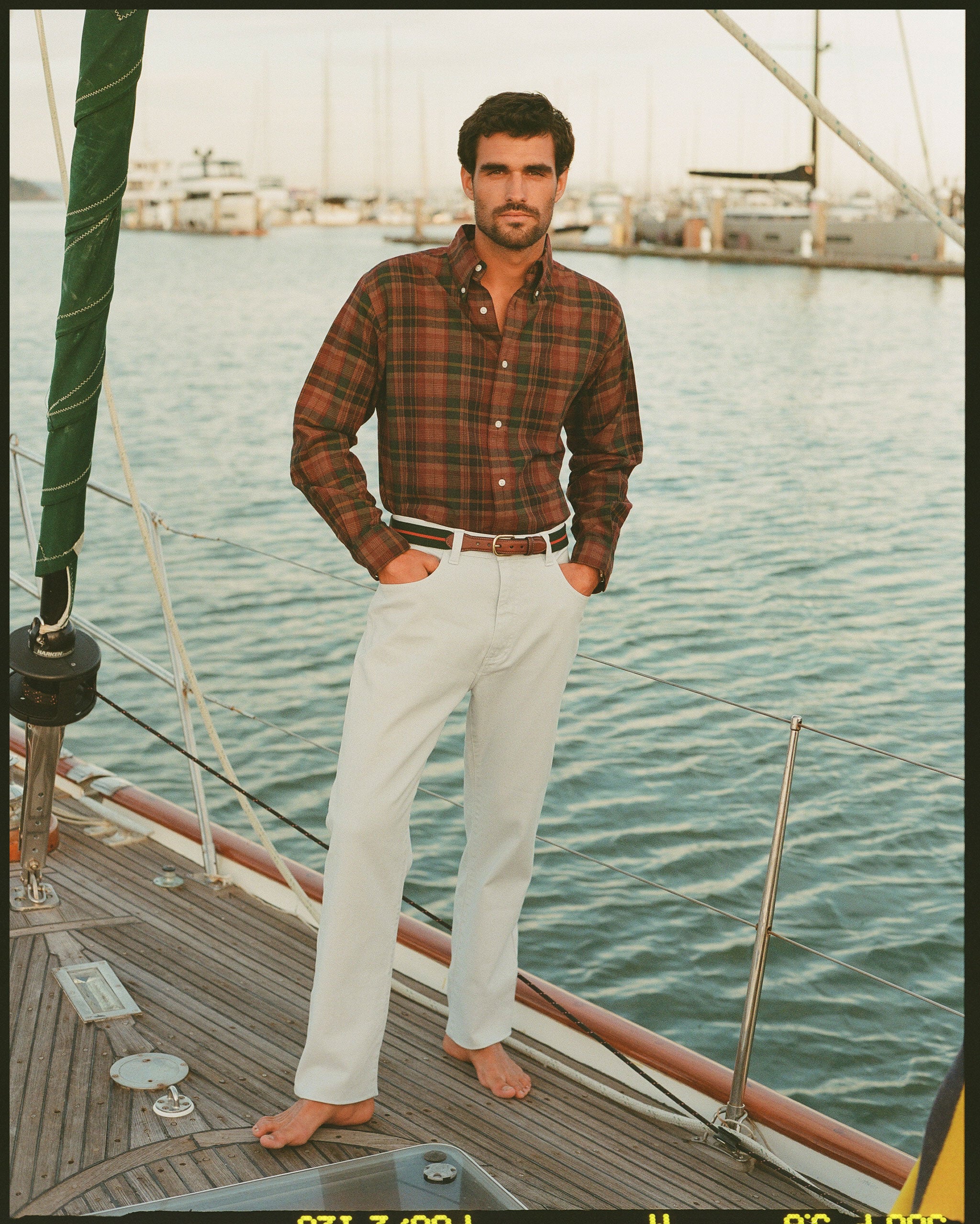 Red, Navy & Tan Madras Button Down Sport Shirt - Classic Fit
