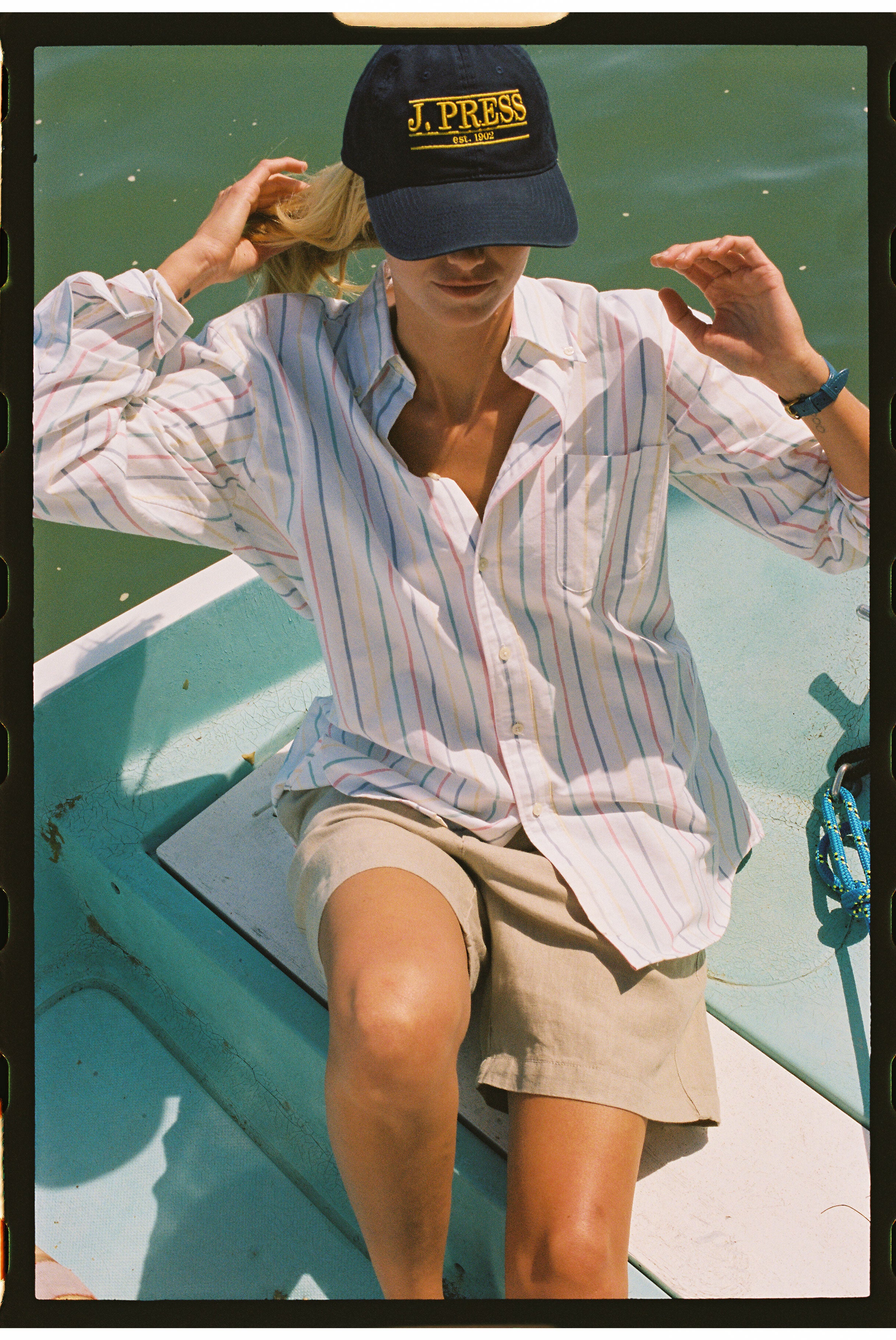 Made-in-USA White Multi-stripe Oxford Cloth Sport Shirt - Classic Fit