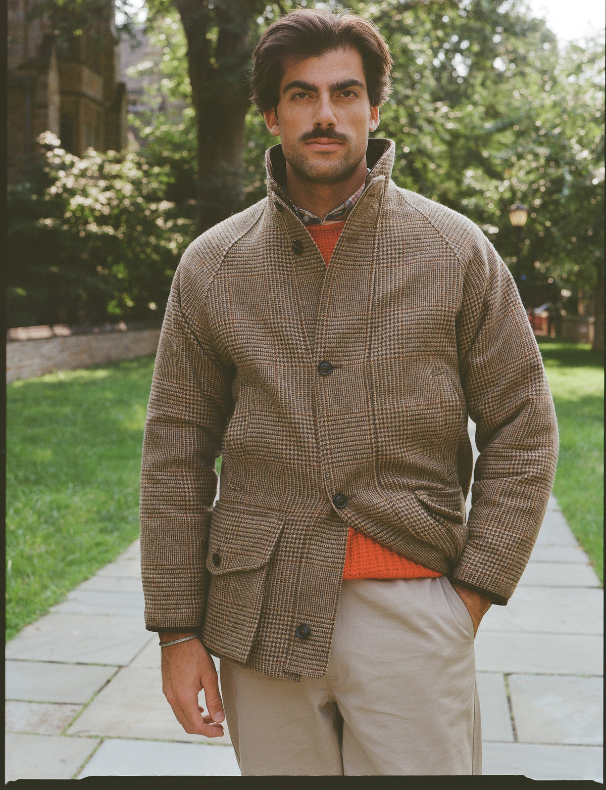 Made-in-UK Tan & Olive Check Tweed Field Coat