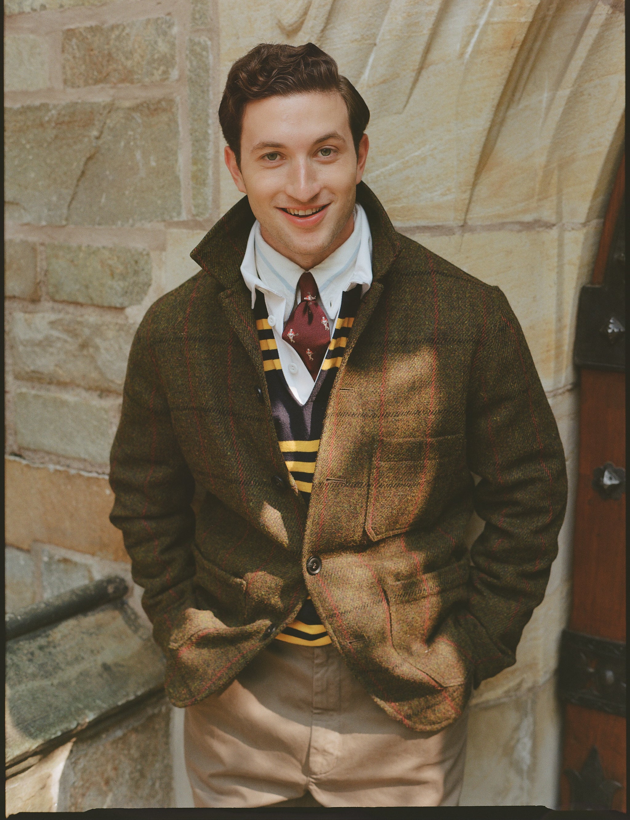 Made-in-England Olive Windowpane Harris Tweed Chore Jacket