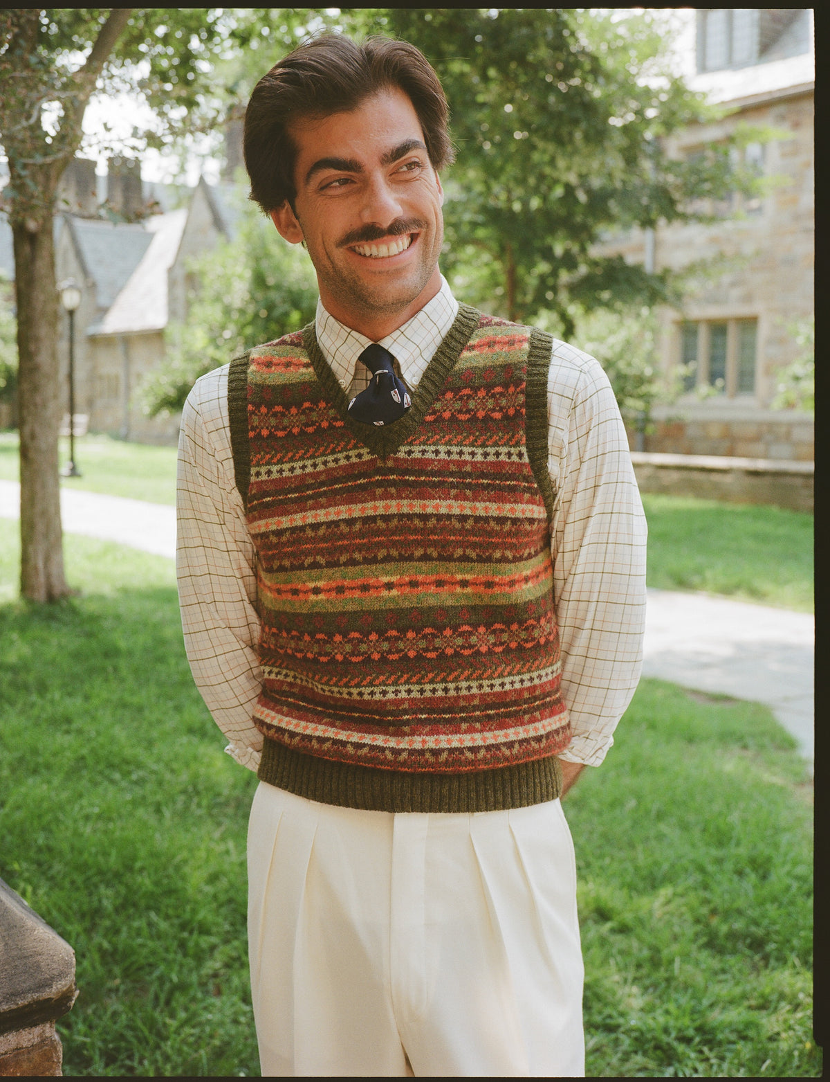 Made-in-Scotland Green Fair Isle Vest - Trim Fit