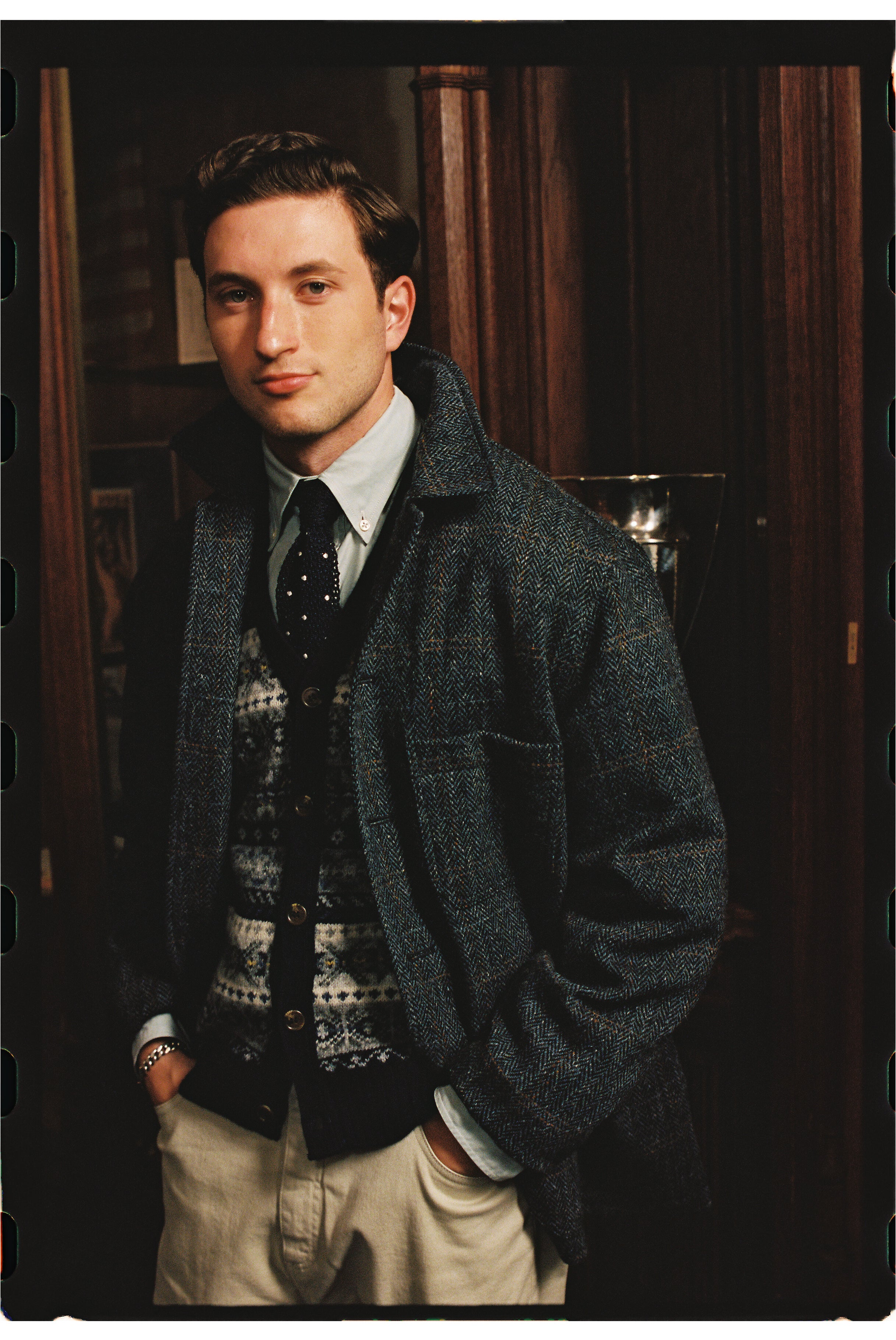 Made-in-England Blue Herringbone Harris Tweed Chore Jacket
