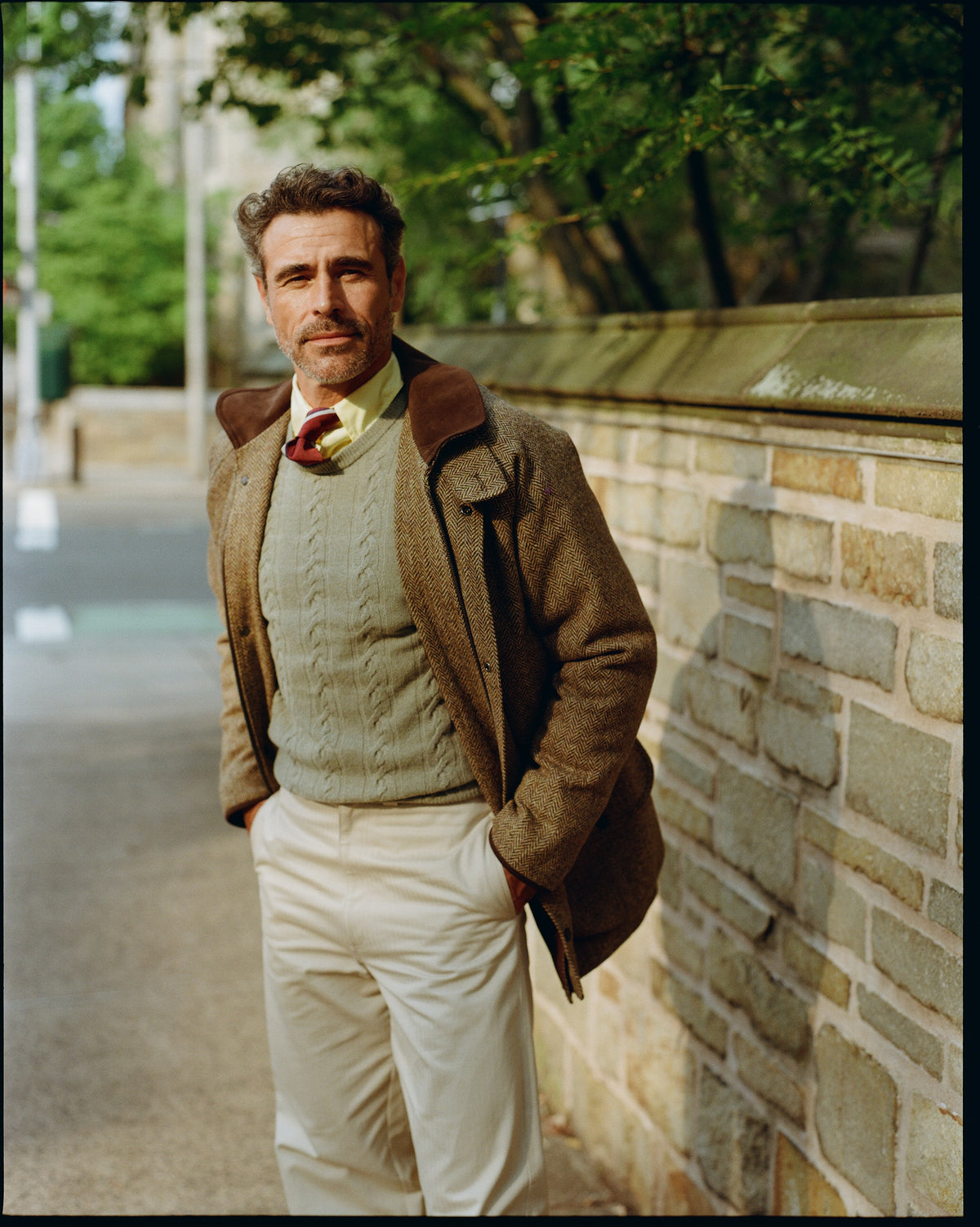 Pale Blue Lambswool Cable Crewneck Sweater