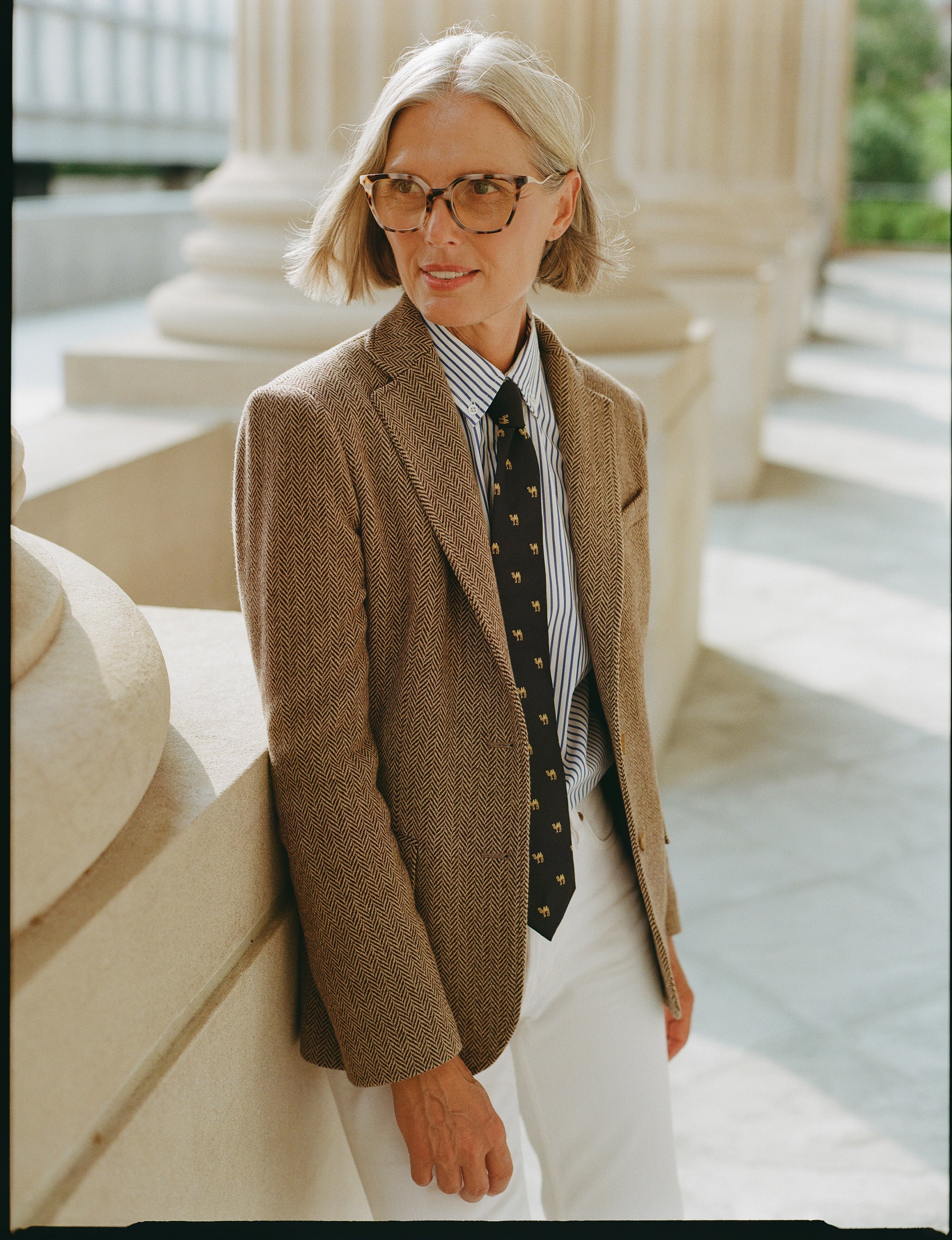 Made-in-USA Women's Brown & Tan Herringbone Sport Coat