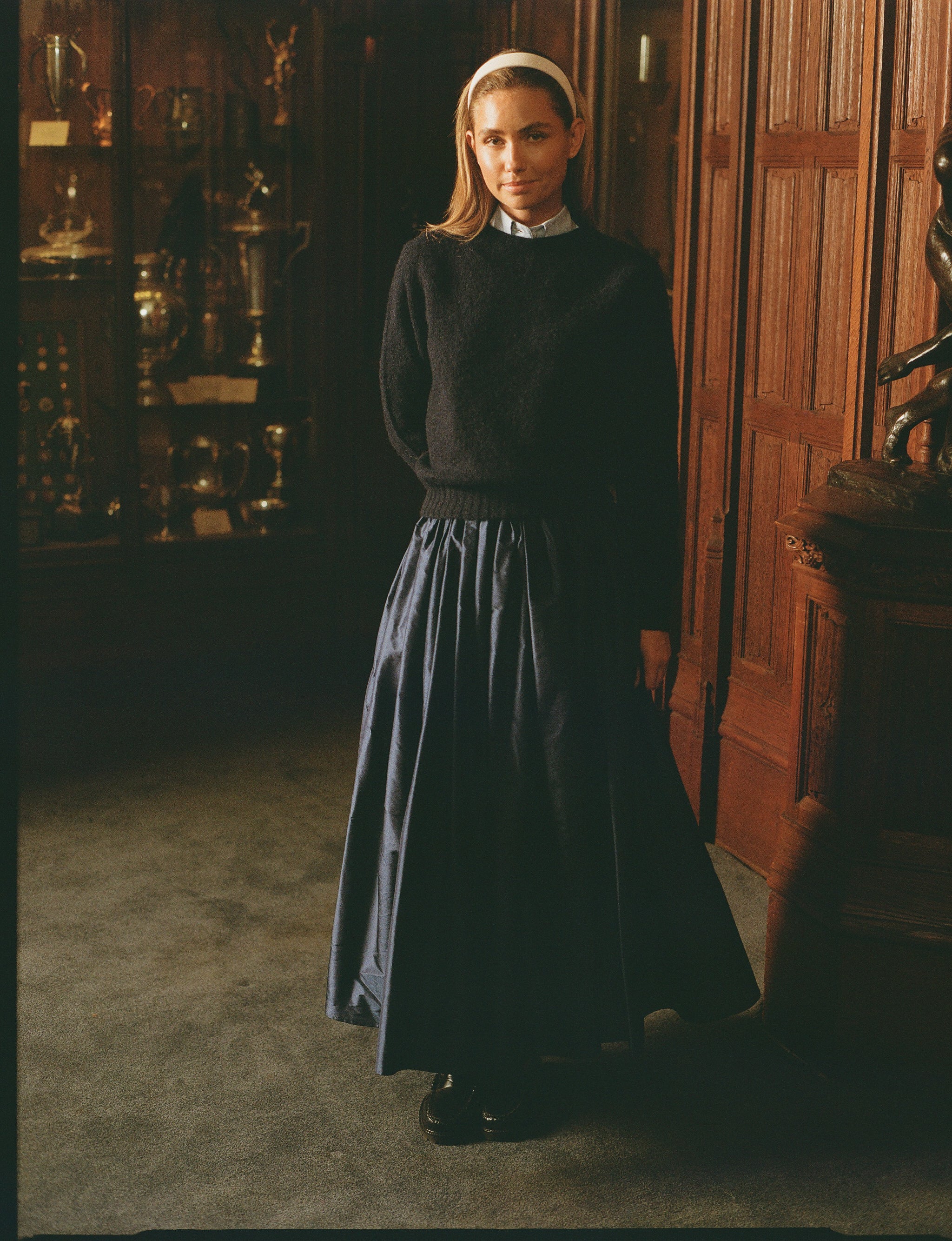 Made-in-USA Women's Navy Silk Taffeta Skirt