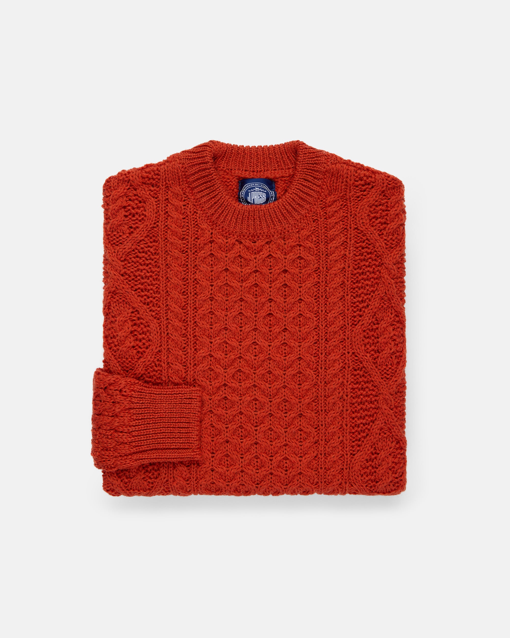 Made-in-Ireland Orange Marl Aran Knit Crewneck Sweater