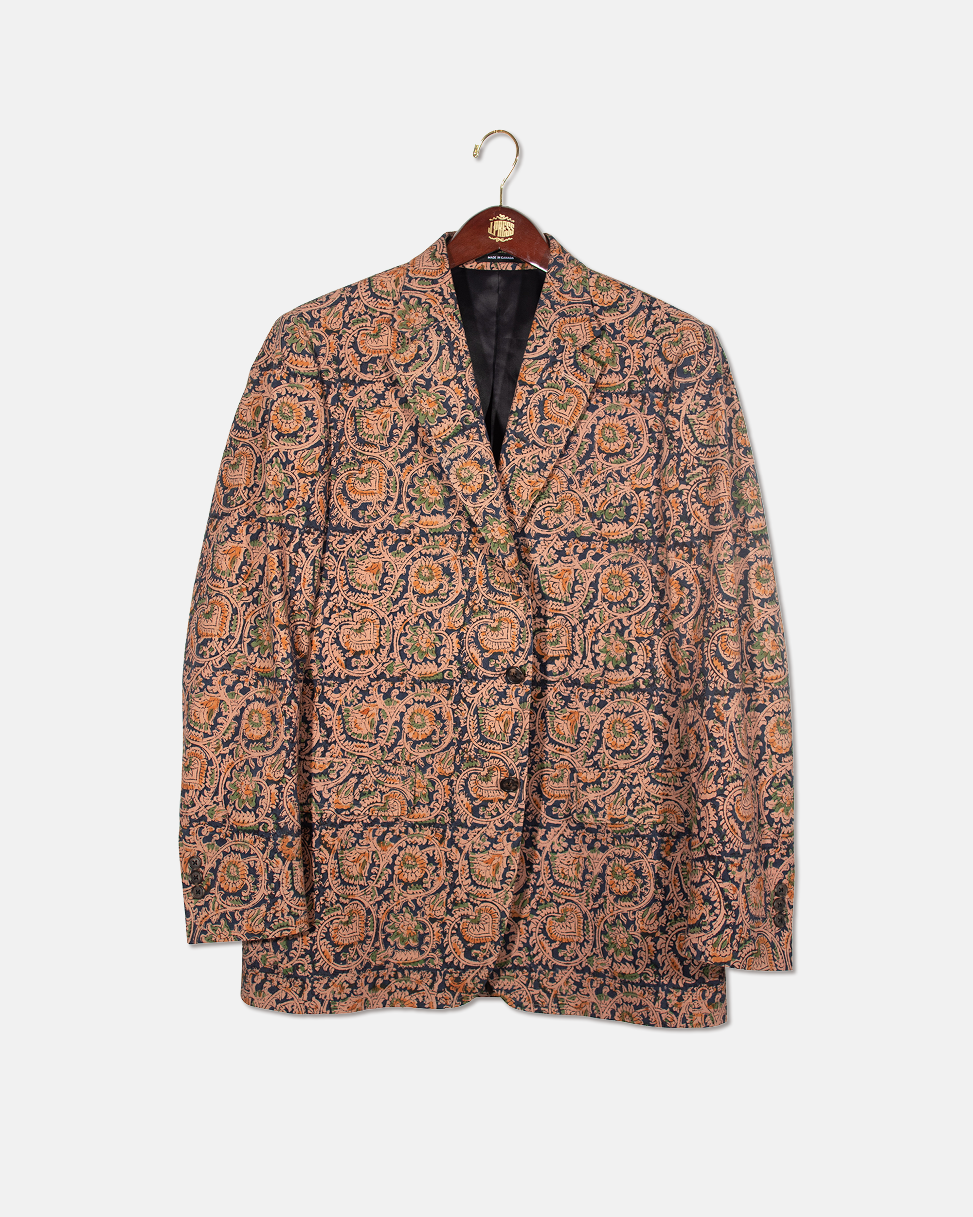 Made-in-Canada Navy & Brown Batik Print Cotton Sport Coat