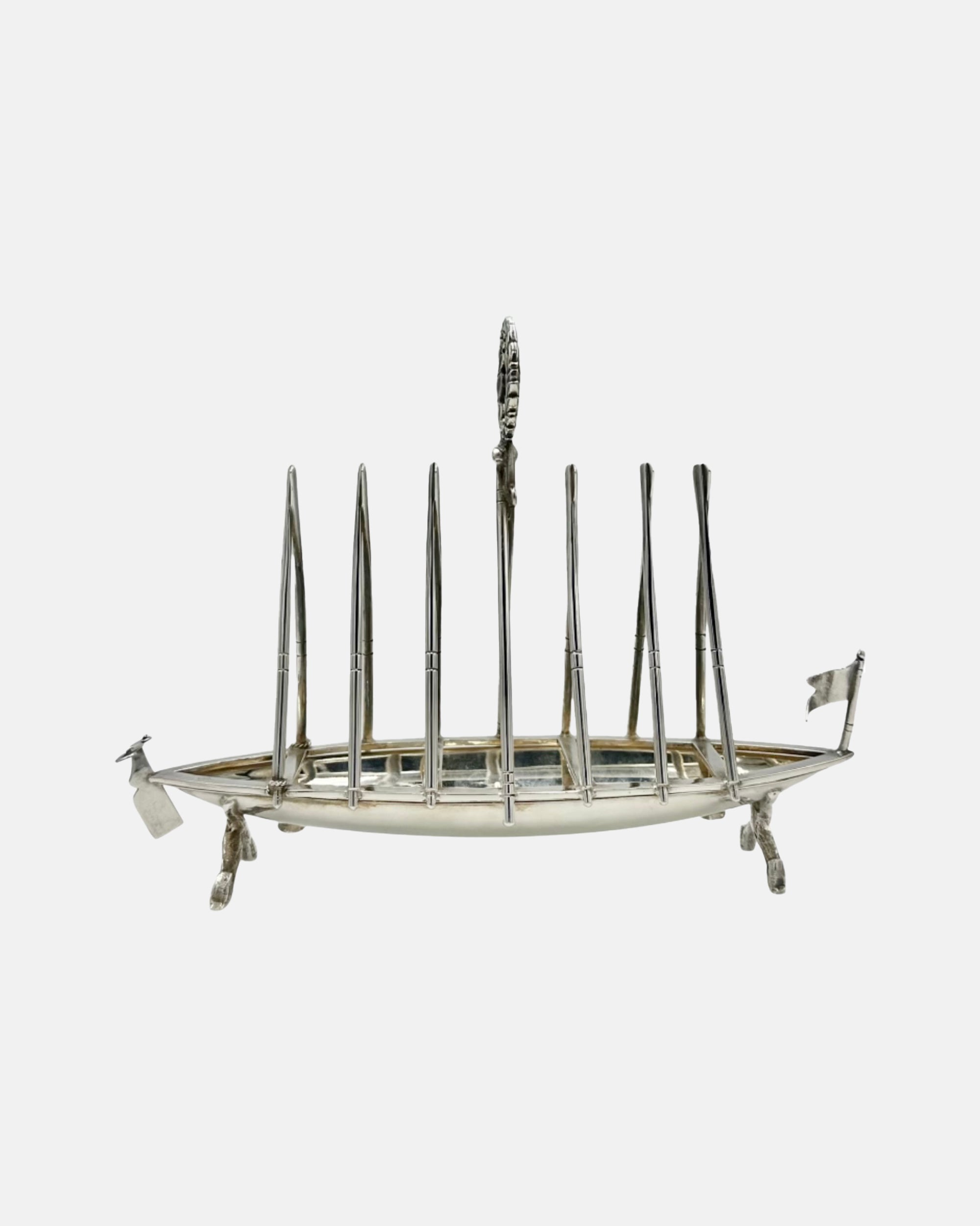 Antique Novelty Row Boat Toast Rack Letter Holder Silverplate