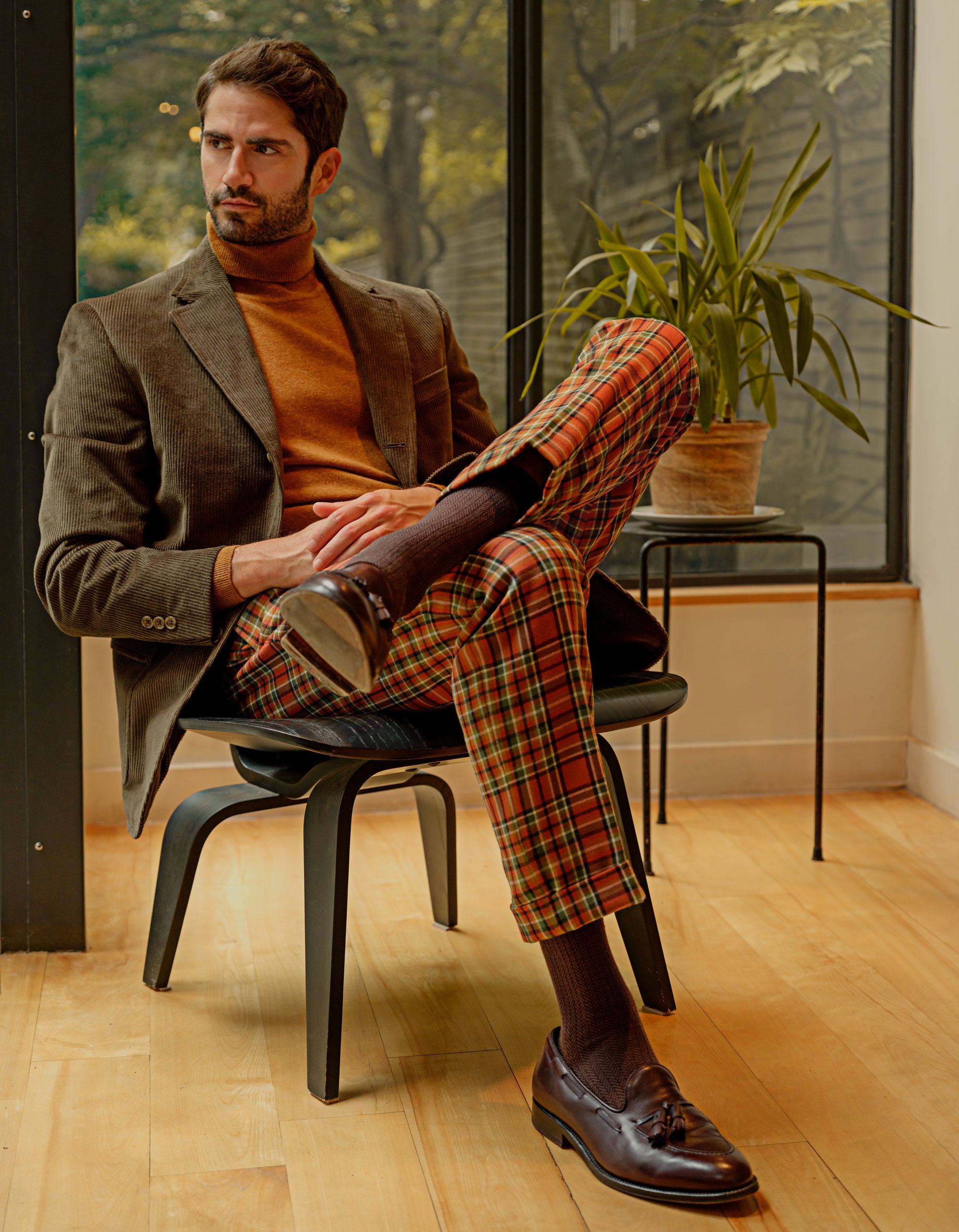 Made-in-Canada Orange, Green & Navy Tartan Wool Trouser