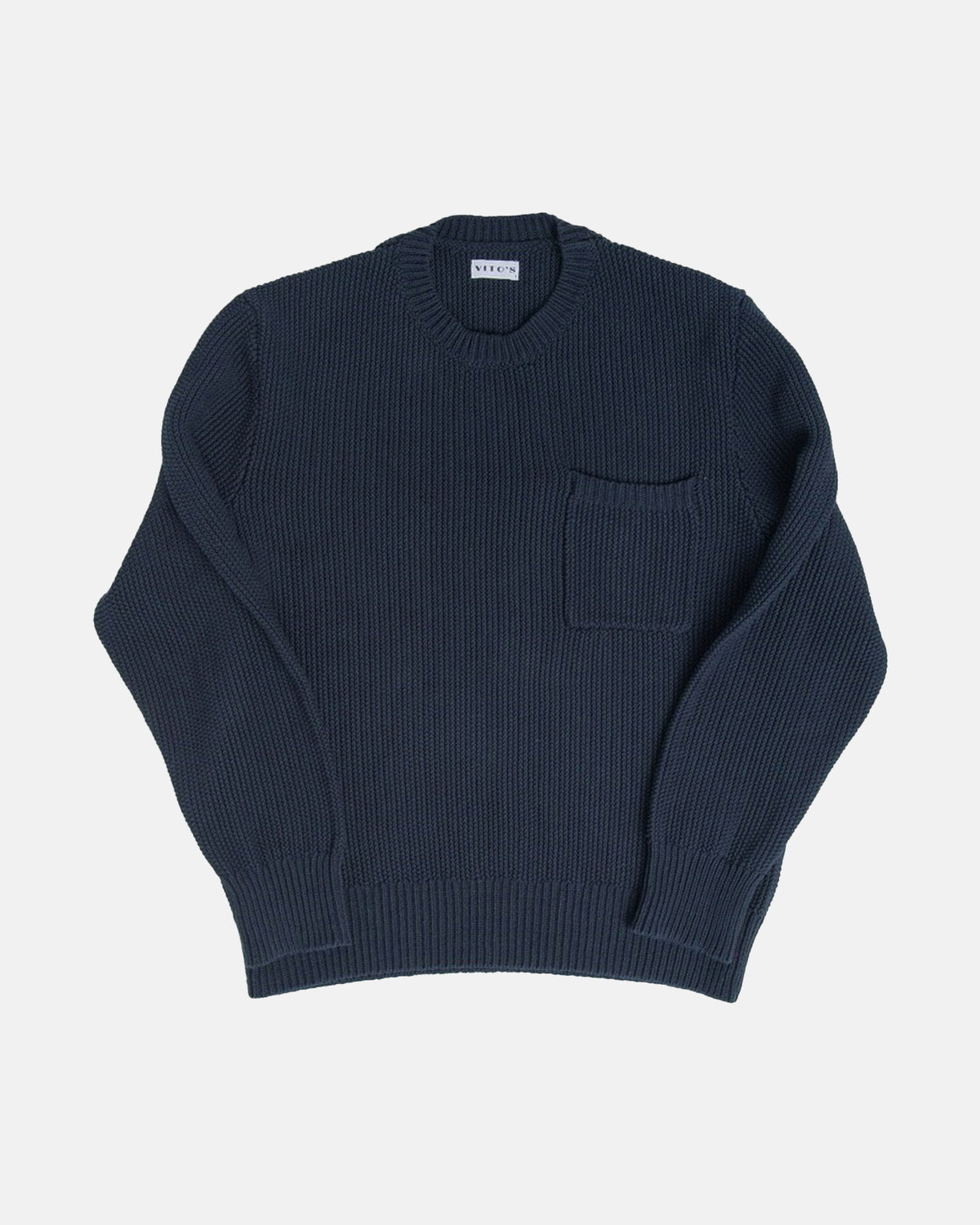 Vito's Navy Crewneck Cotton Pocket Sweater