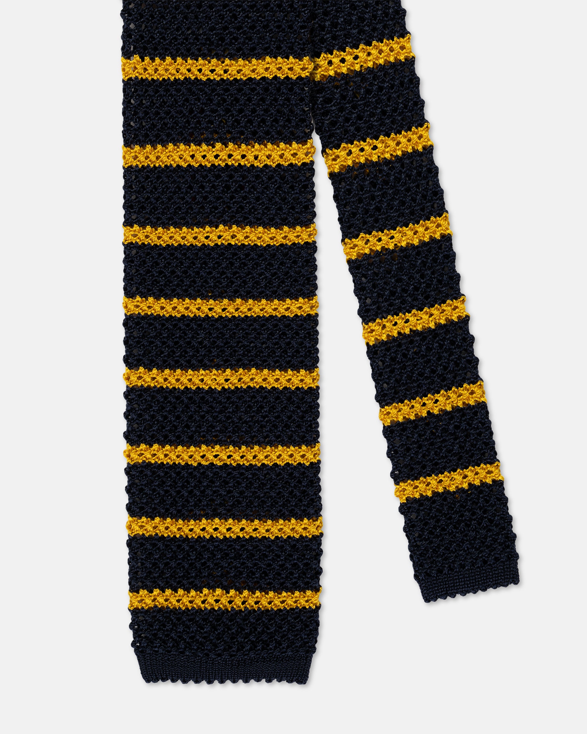 Made-in-Italy Navy & Yellow Bar Stripe Silk Knit Tie
