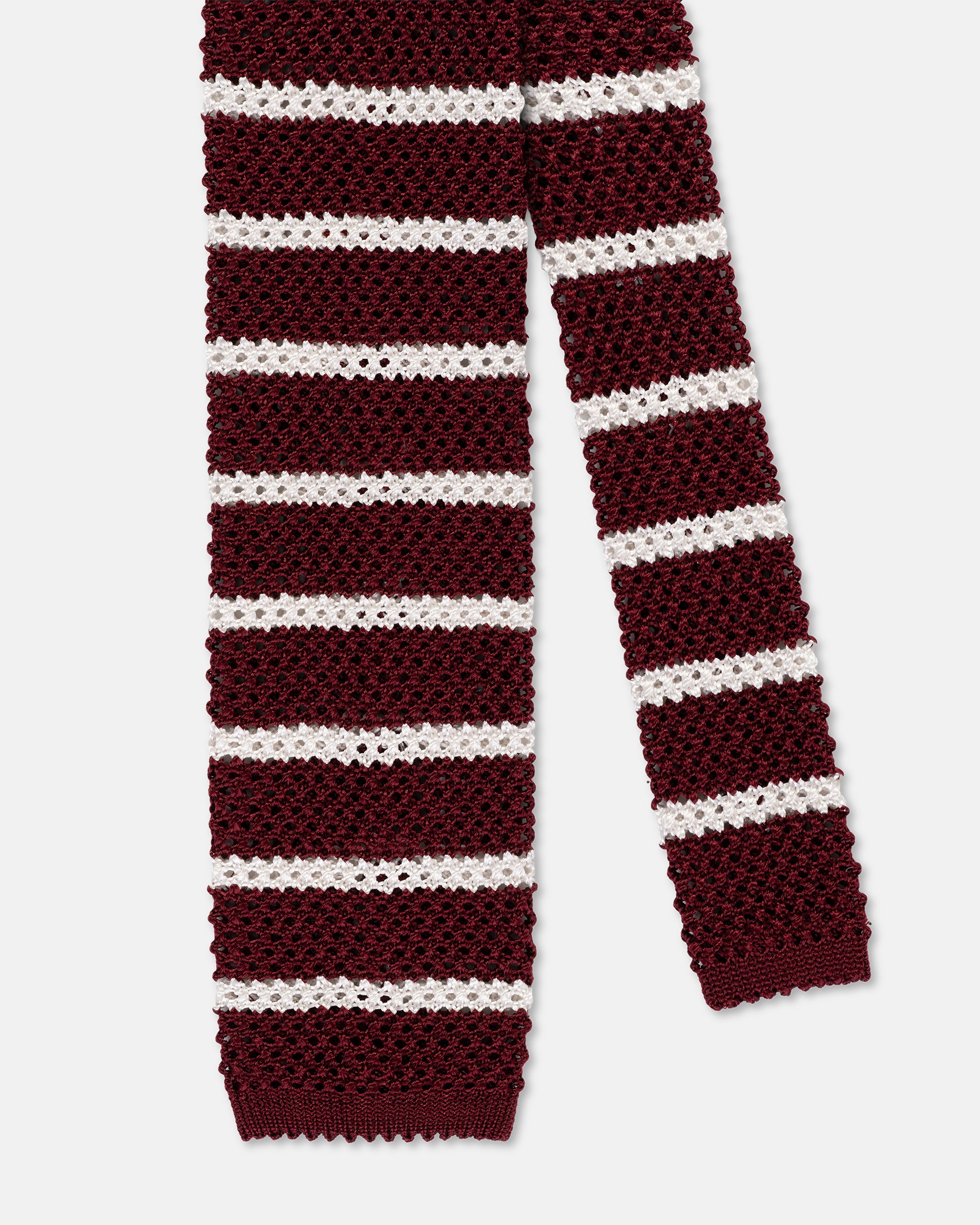 Made-in-Italy Burgundy & White Bar Stripe Silk Knit Tie
