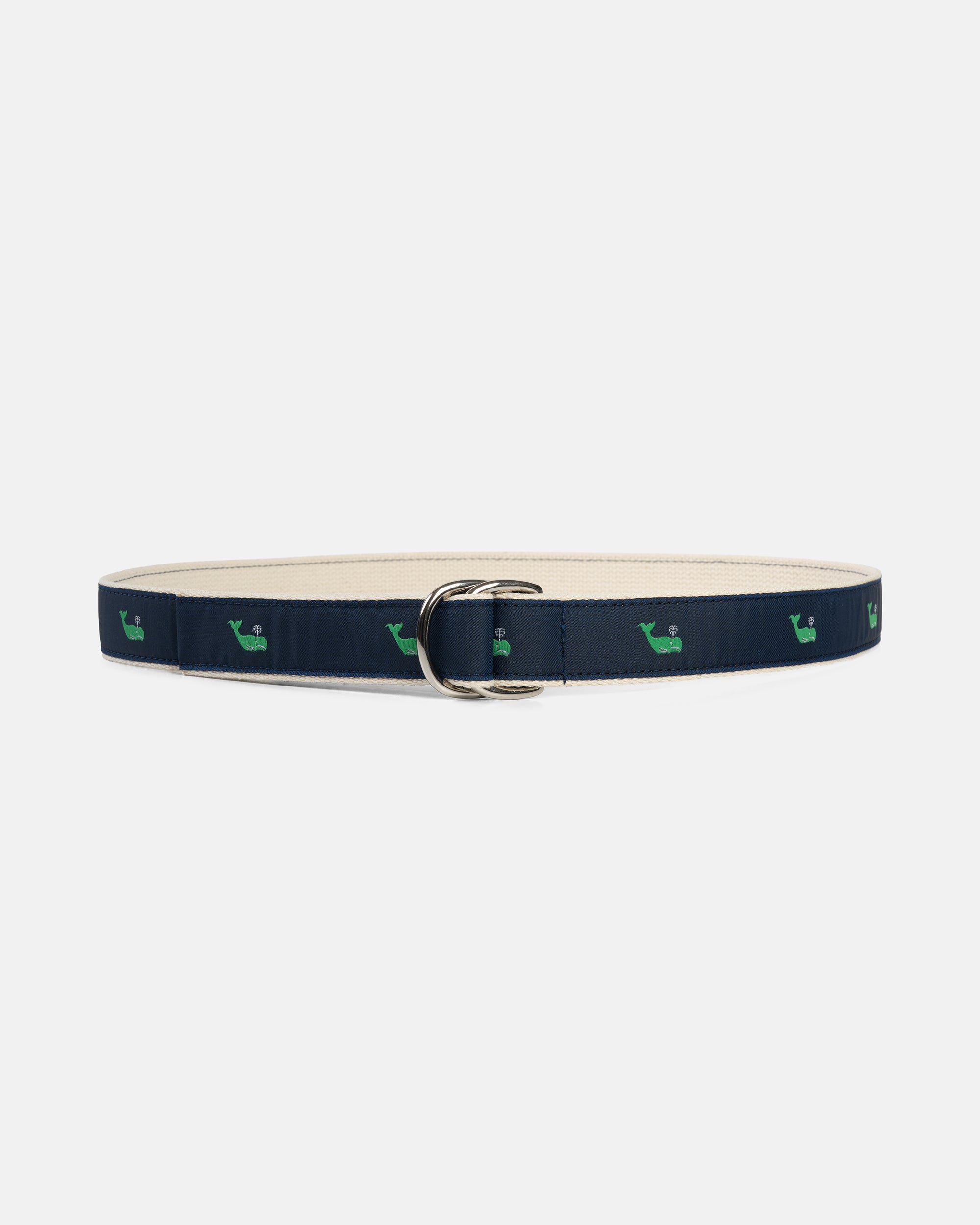 Made-in-USA Green Whales Motif D Ring Belt