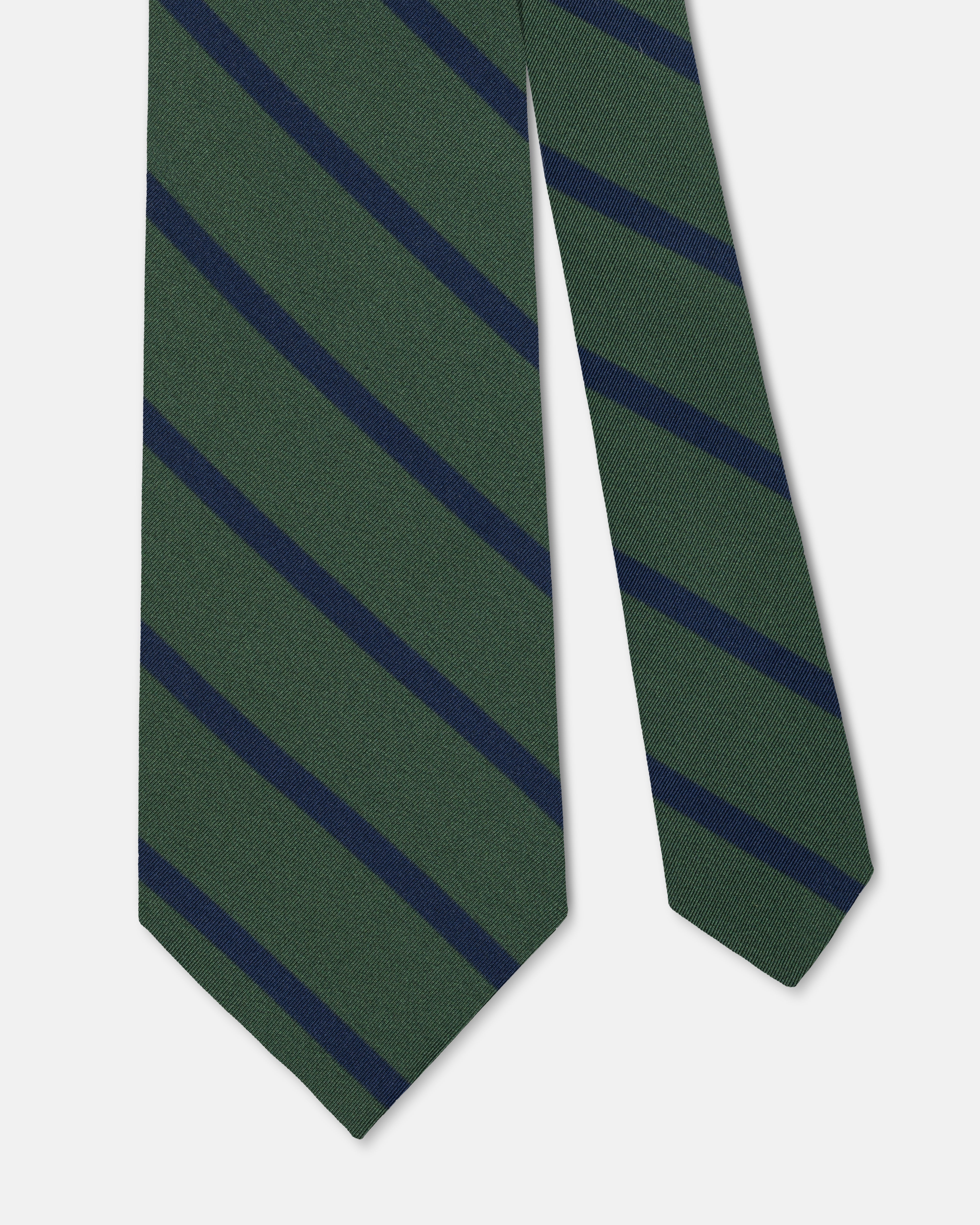 Made-in-UK Green & Navy Bar Stripe Irish Poplin Tie