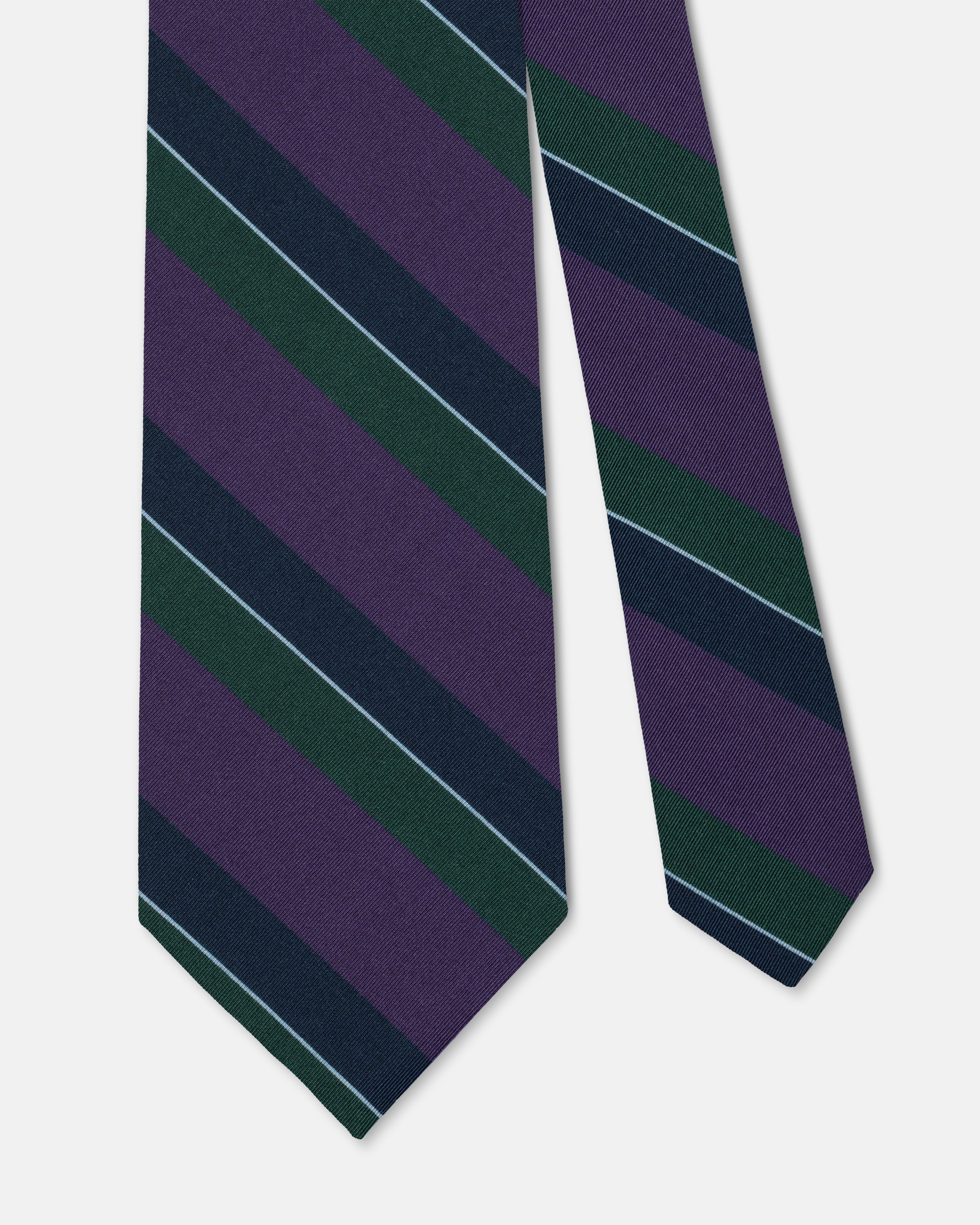 Made-in-UK Purple & Green Stripe Irish Poplin Tie