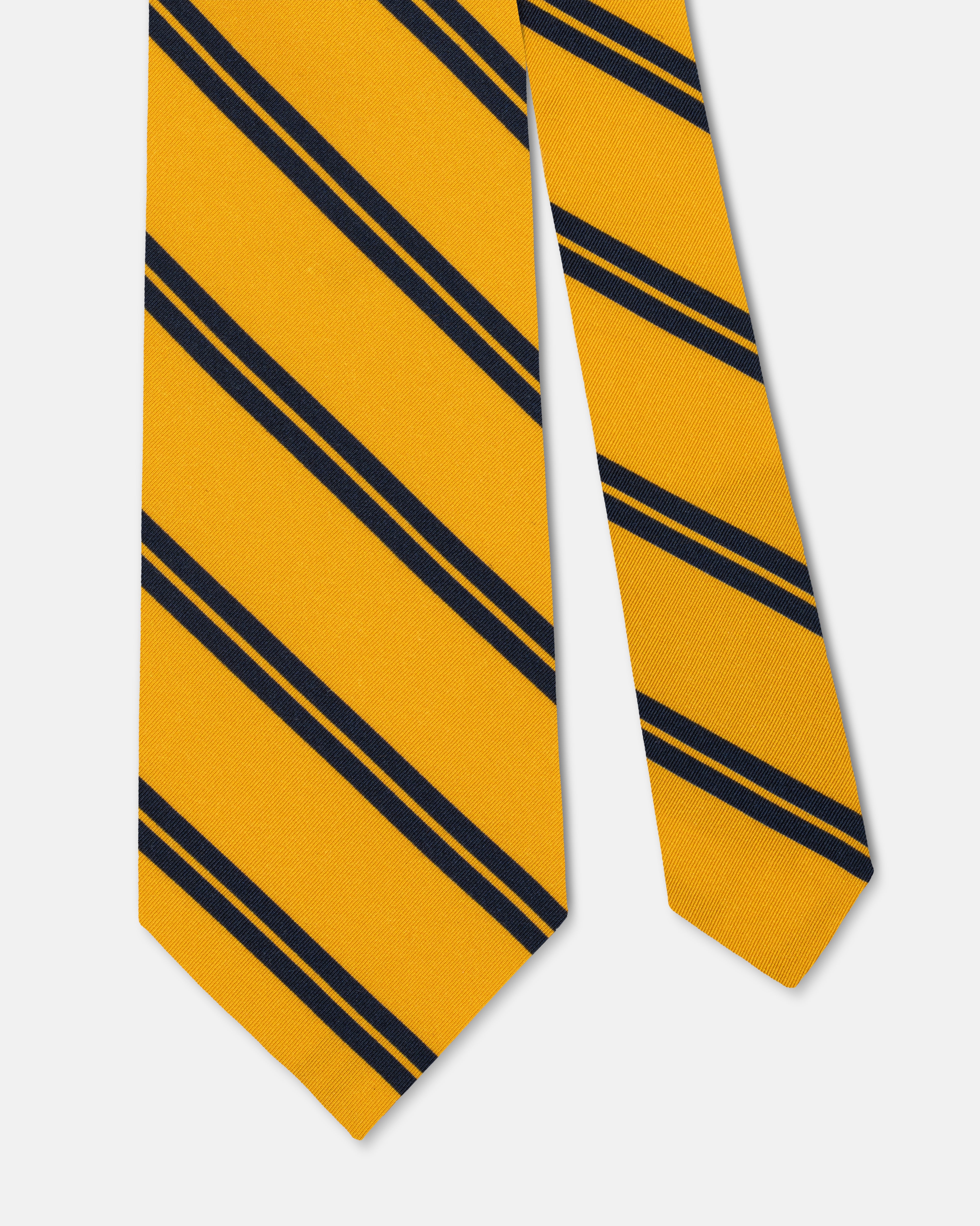 Made-in-UK Yellow & Navy Double Bar Stripe Irish Poplin Tie