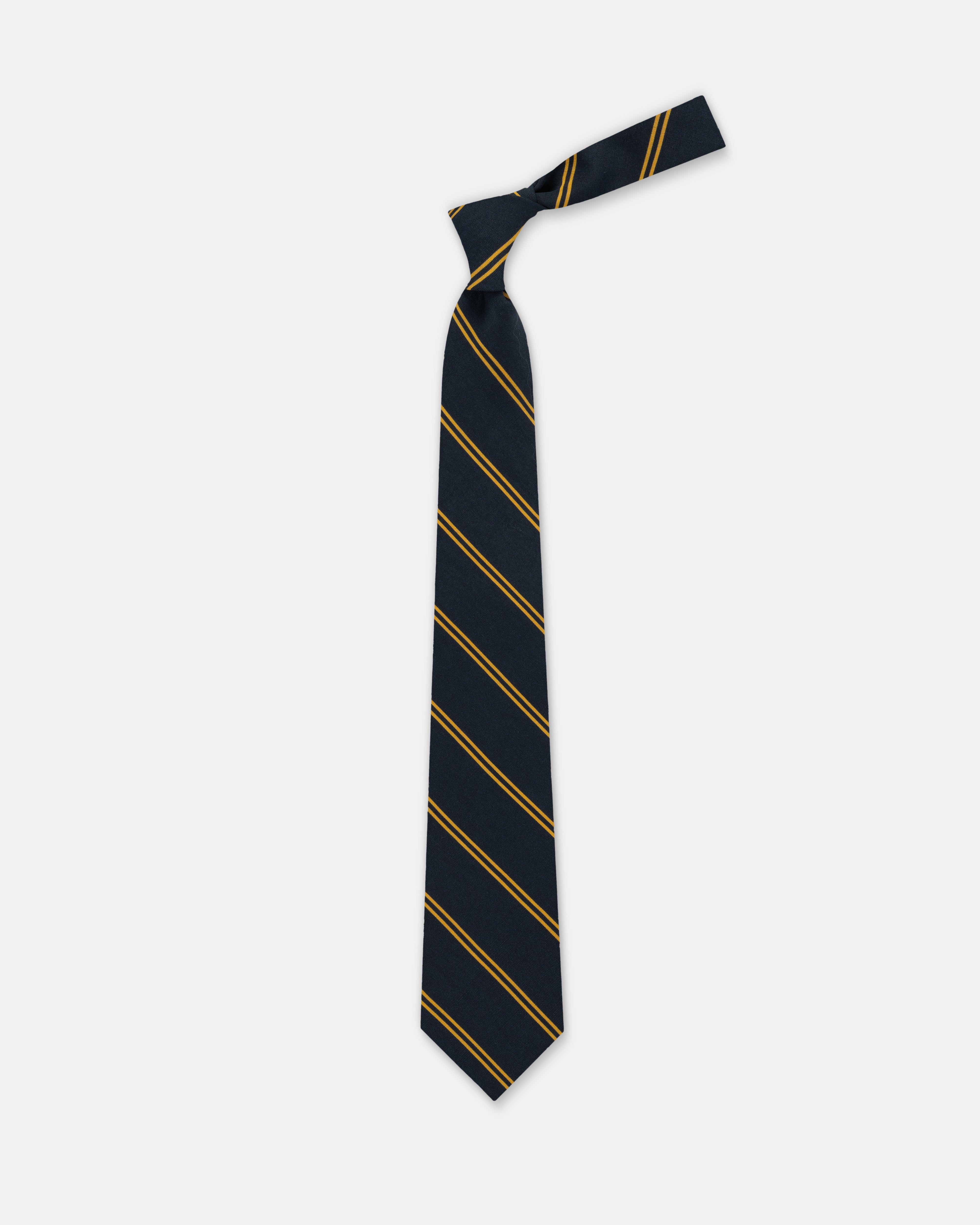 Made-in-UK Navy & Gold Double Stripe Irish Poplin Tie