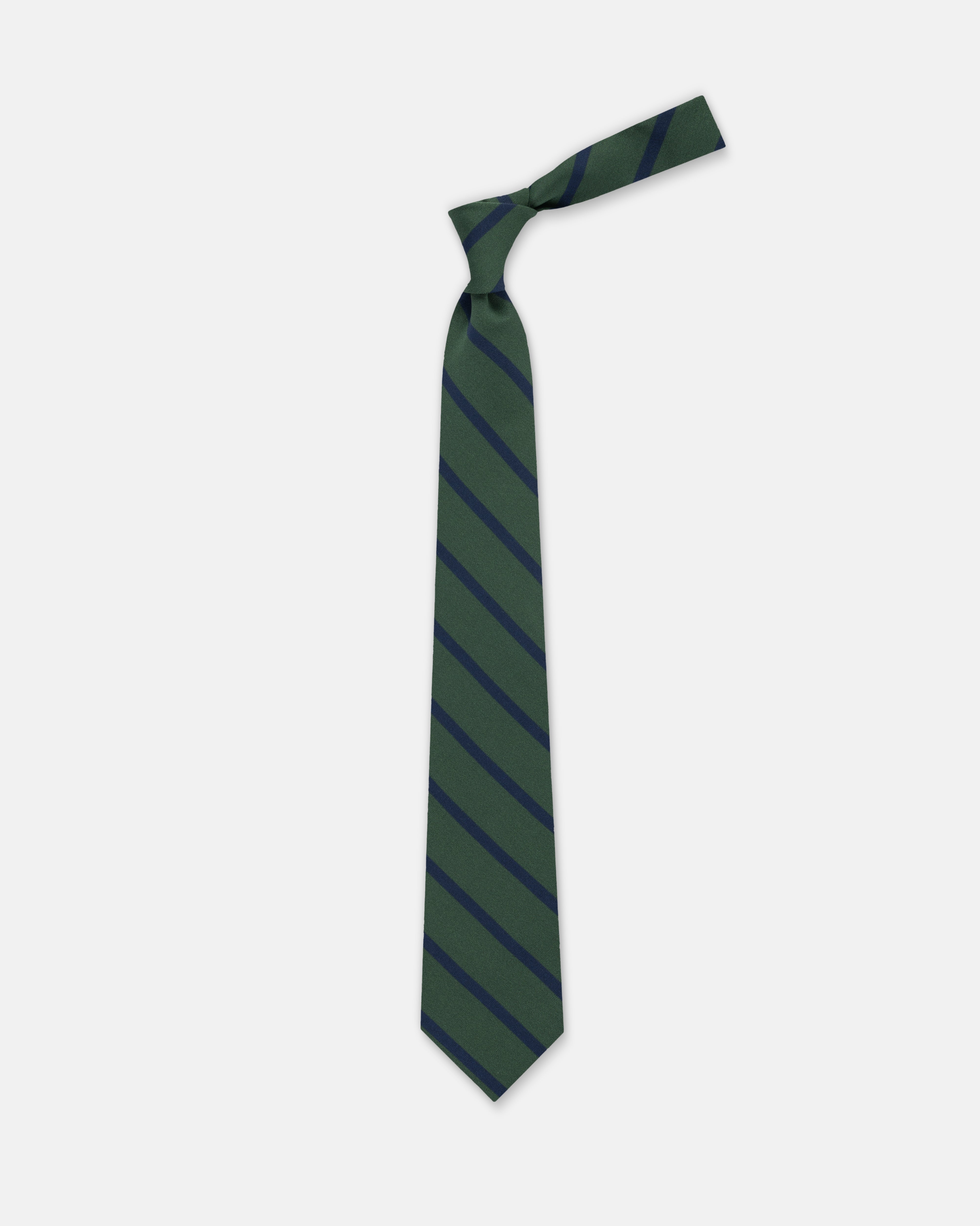 Made-in-UK Green & Navy Bar Stripe Irish Poplin Tie