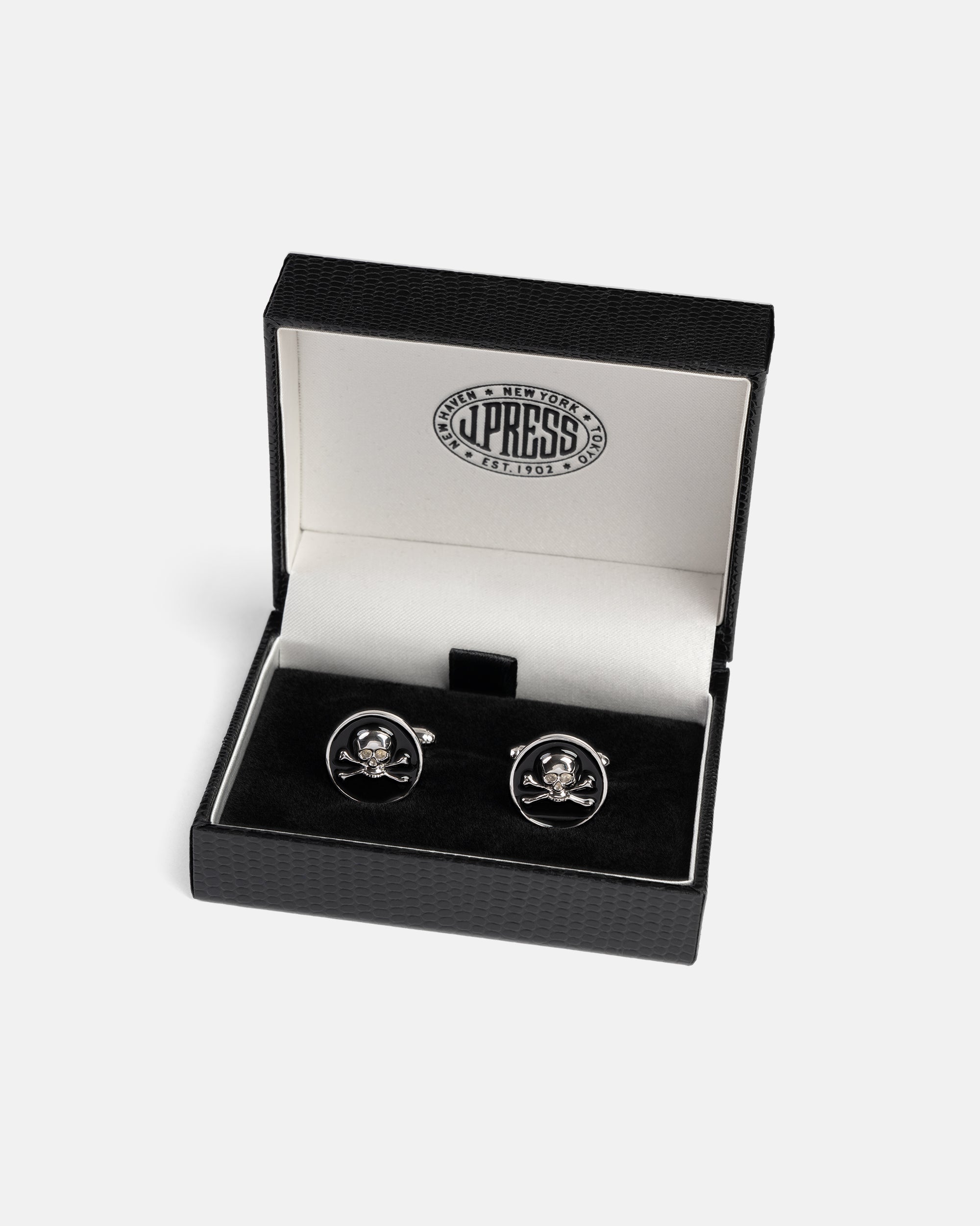 Skull & Crossbones Onyx & Silver Finish Cufflinks