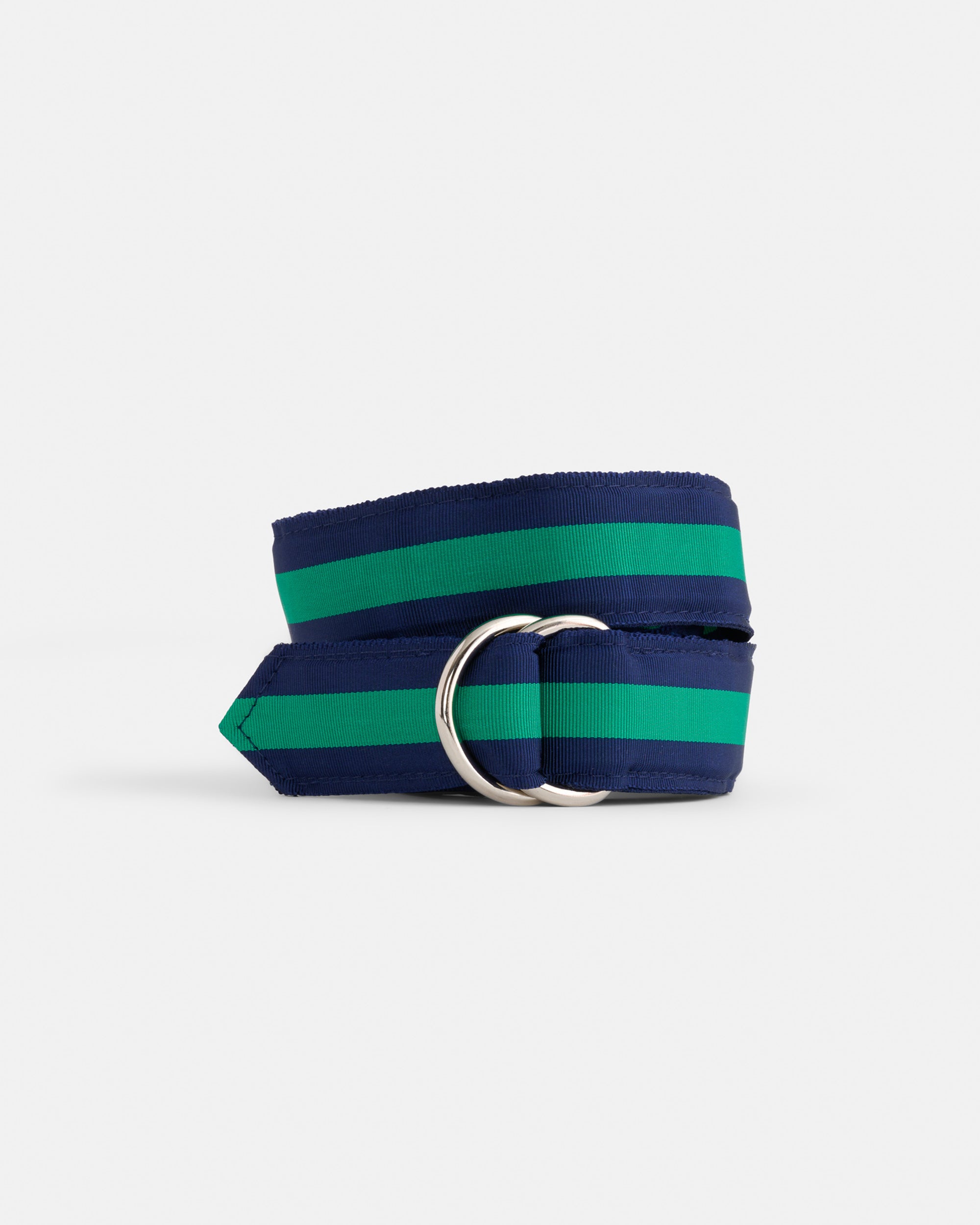 Made-in-USA Navy & Green Striped Ribbon Belt