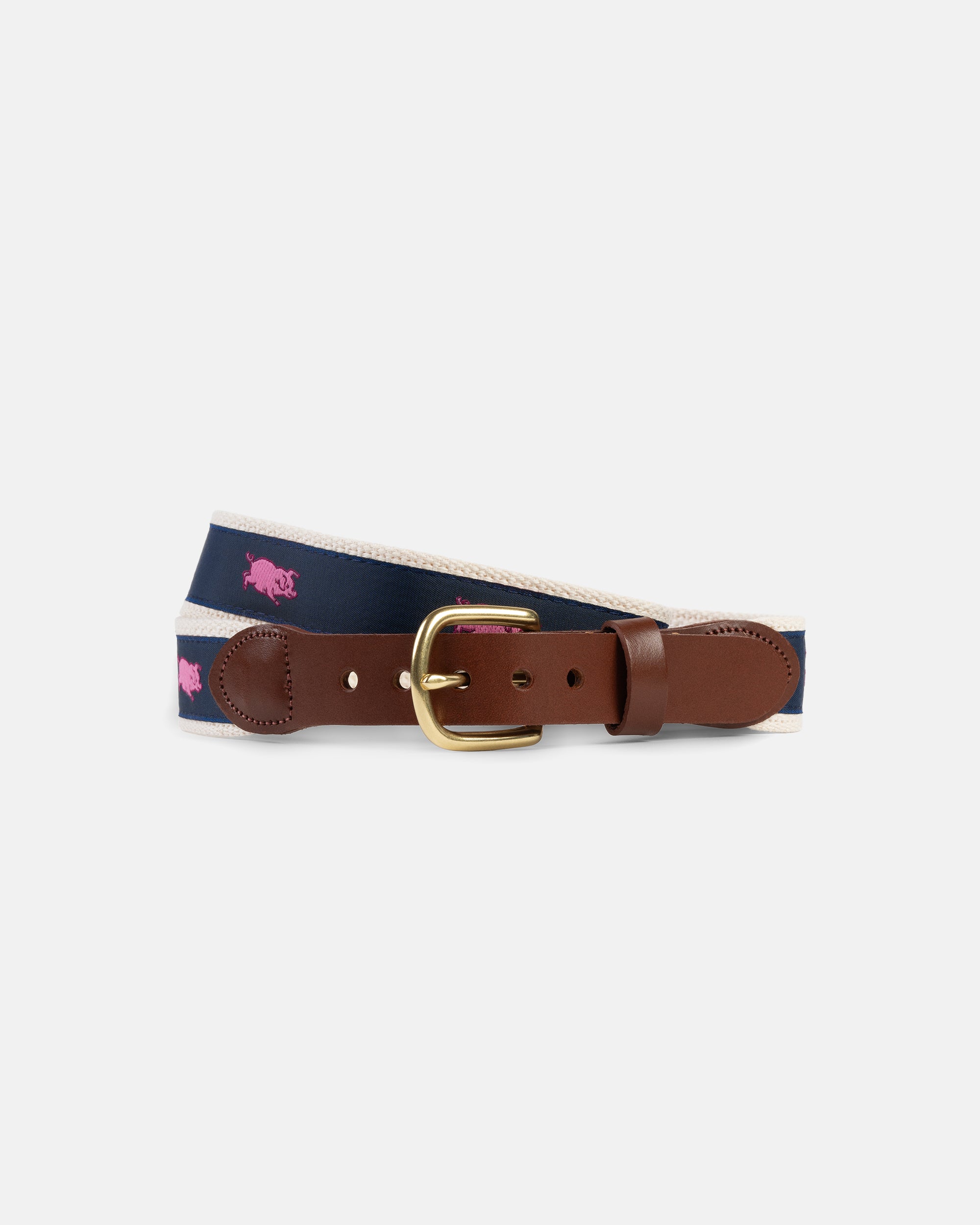 Made-in-USA Running Pigs Motif Belt