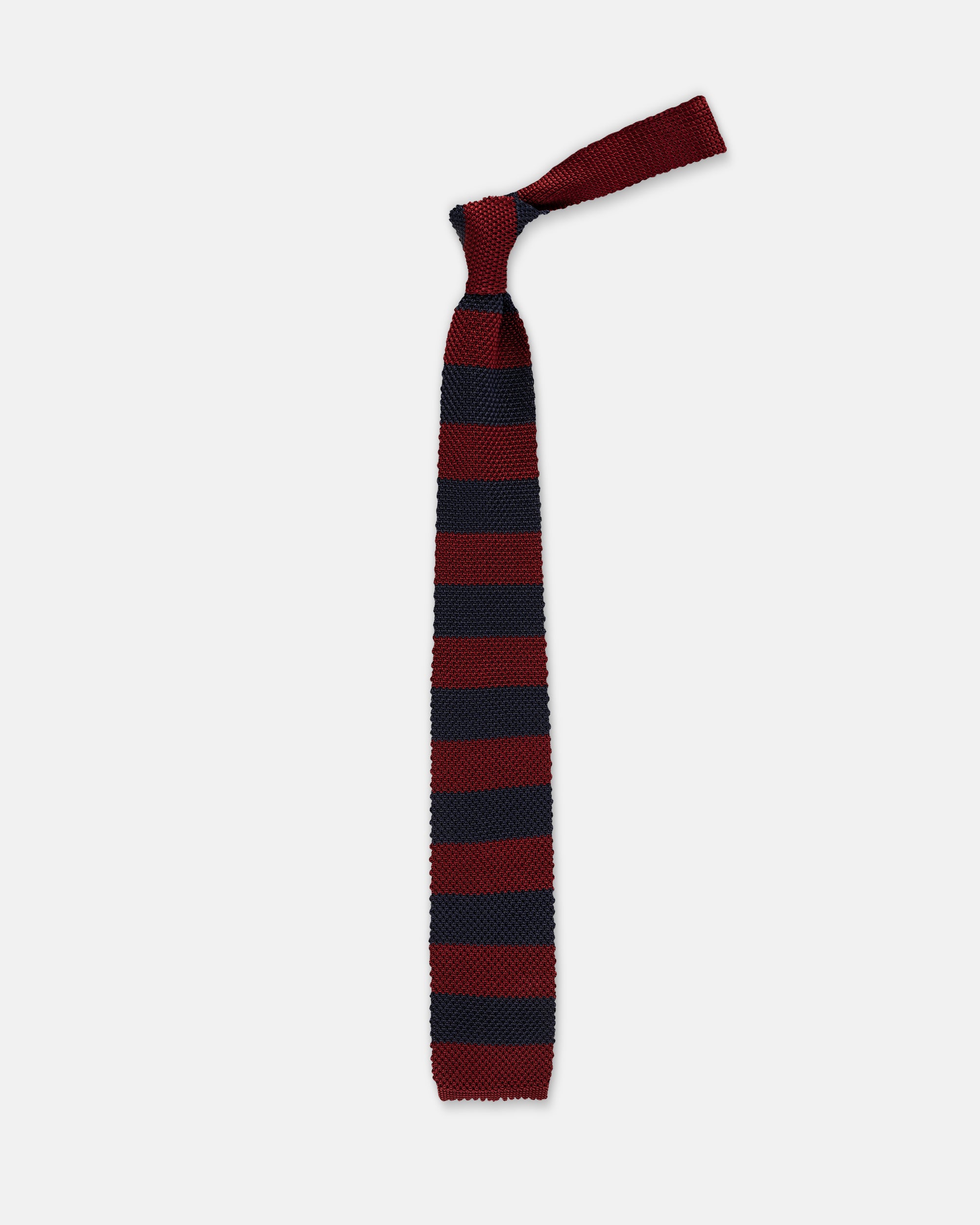 Made-in-Italy Navy & Burgundy Guard Stripe Silk Knit Tie