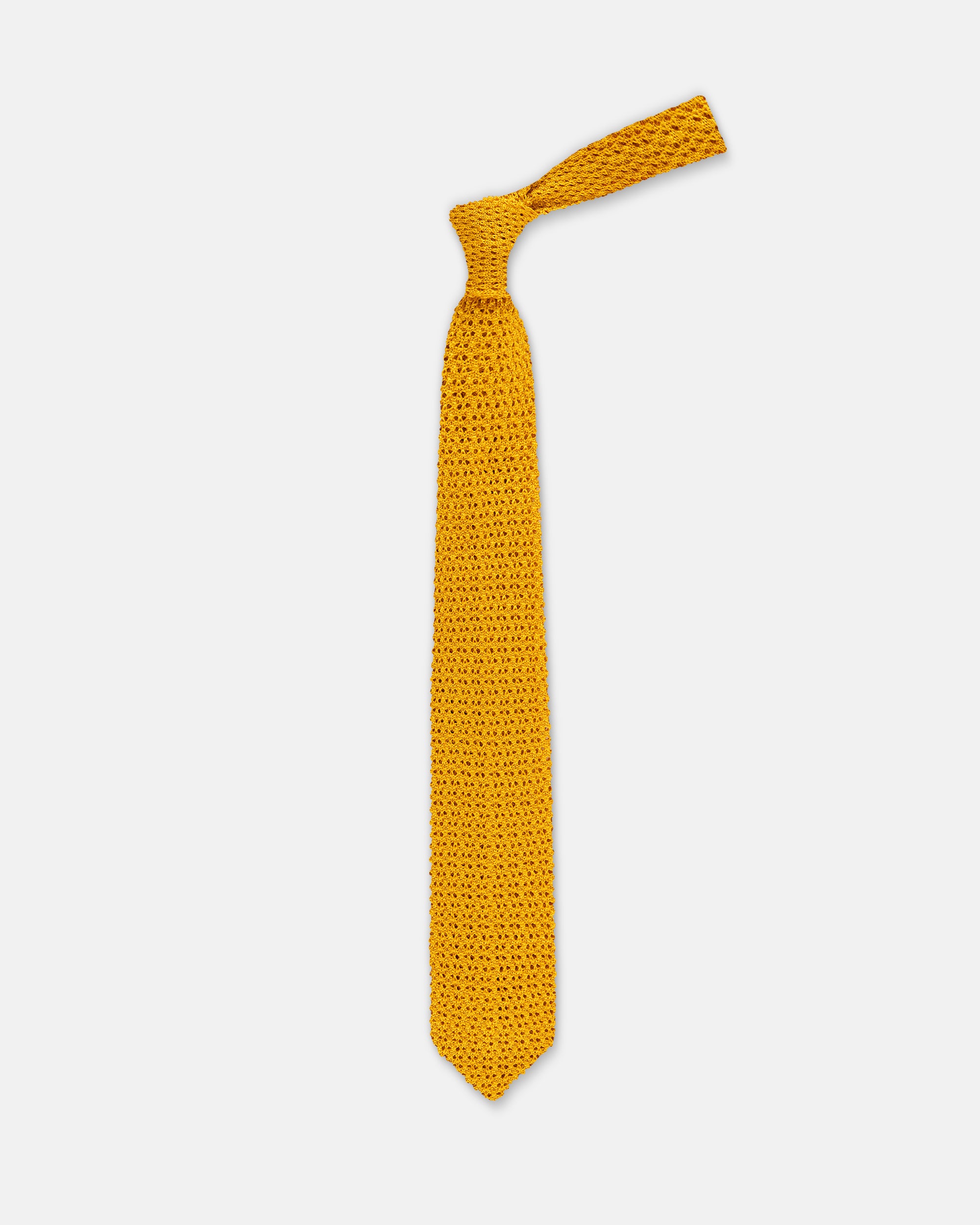 Made-in-Italy Gold Pointed End Silk Knit Tie