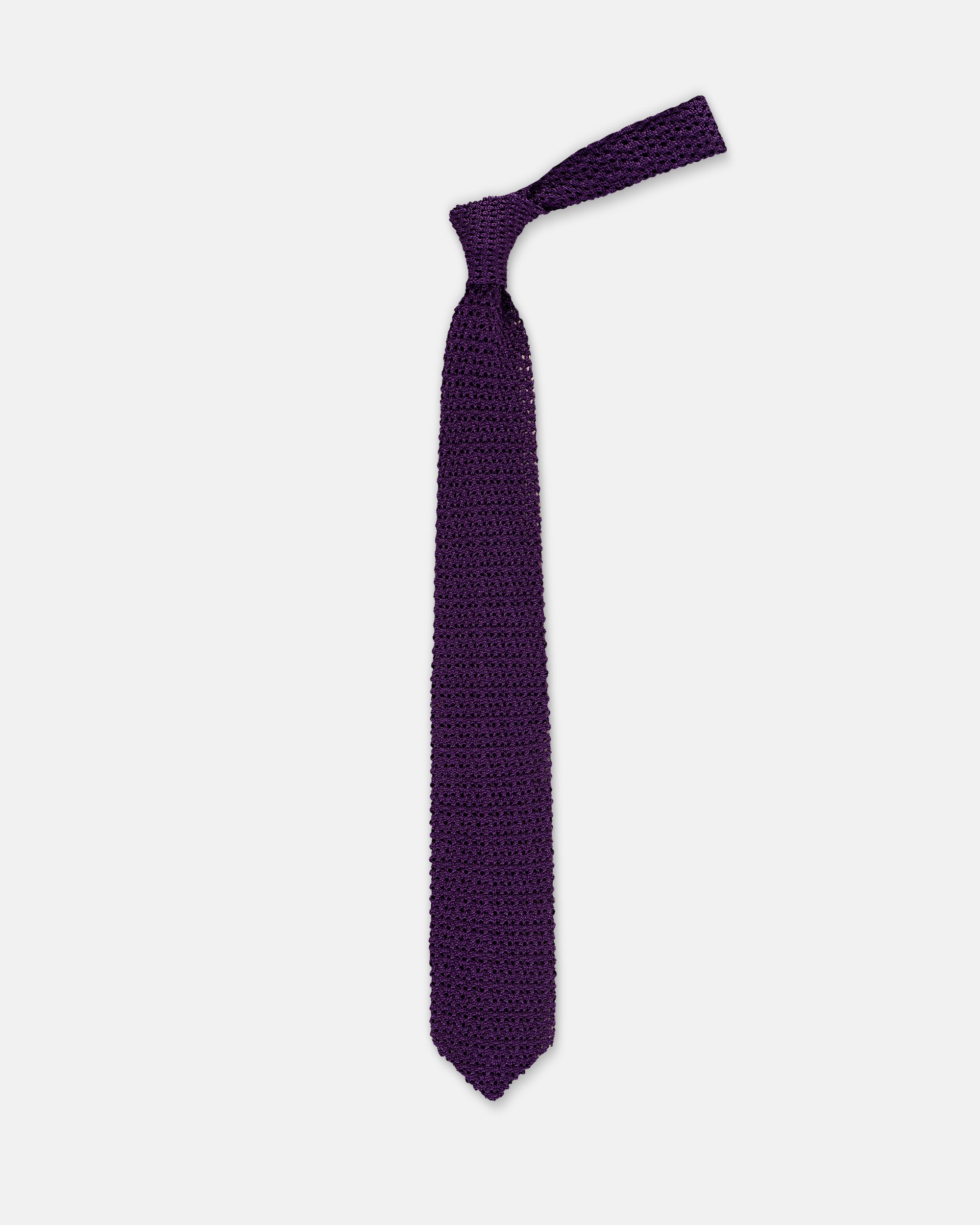 Made-in-Italy Purple Pointed End Silk Knit Tie