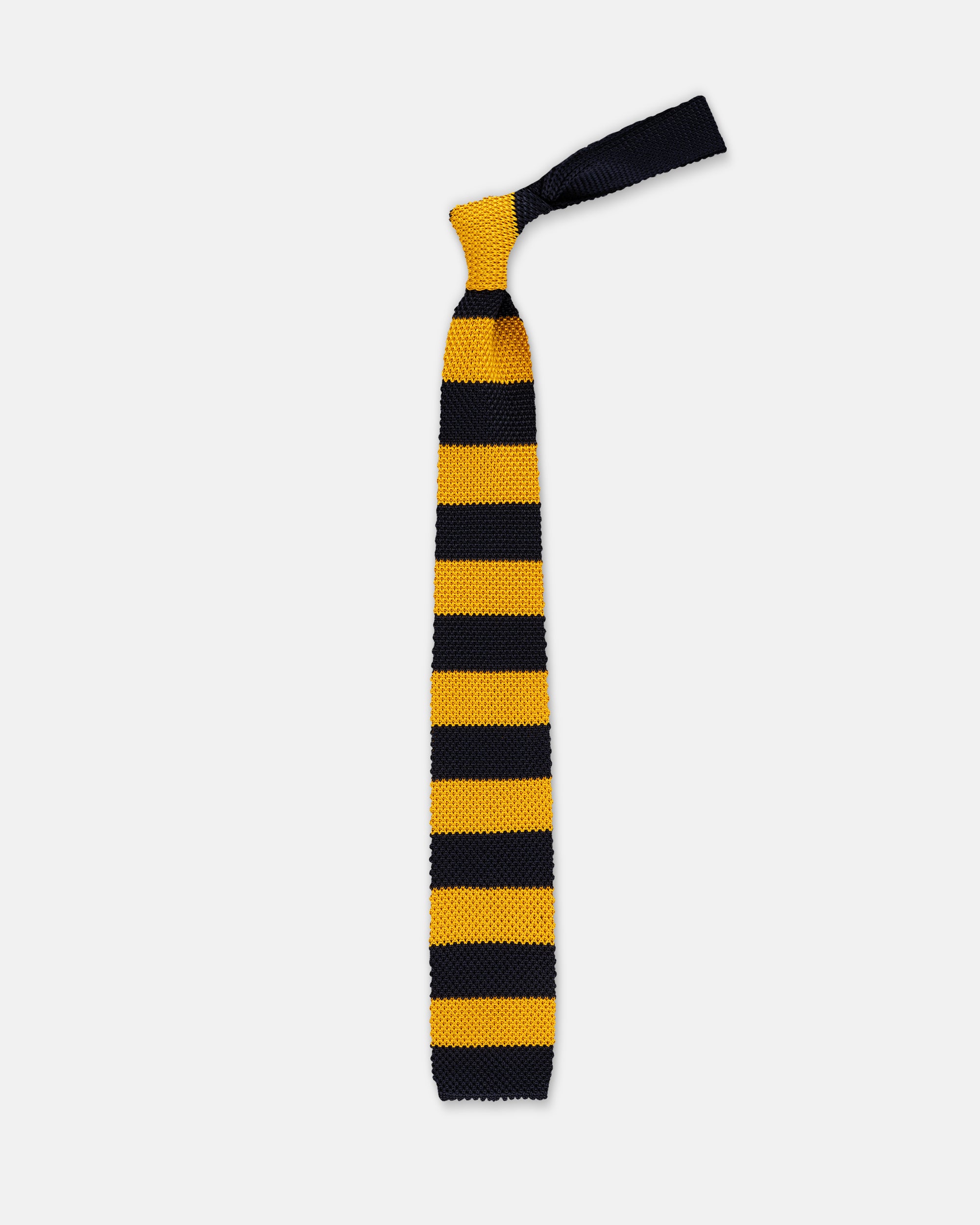 Made-in-Italy Navy & Yellow Guard Stripe Silk Knit Tie