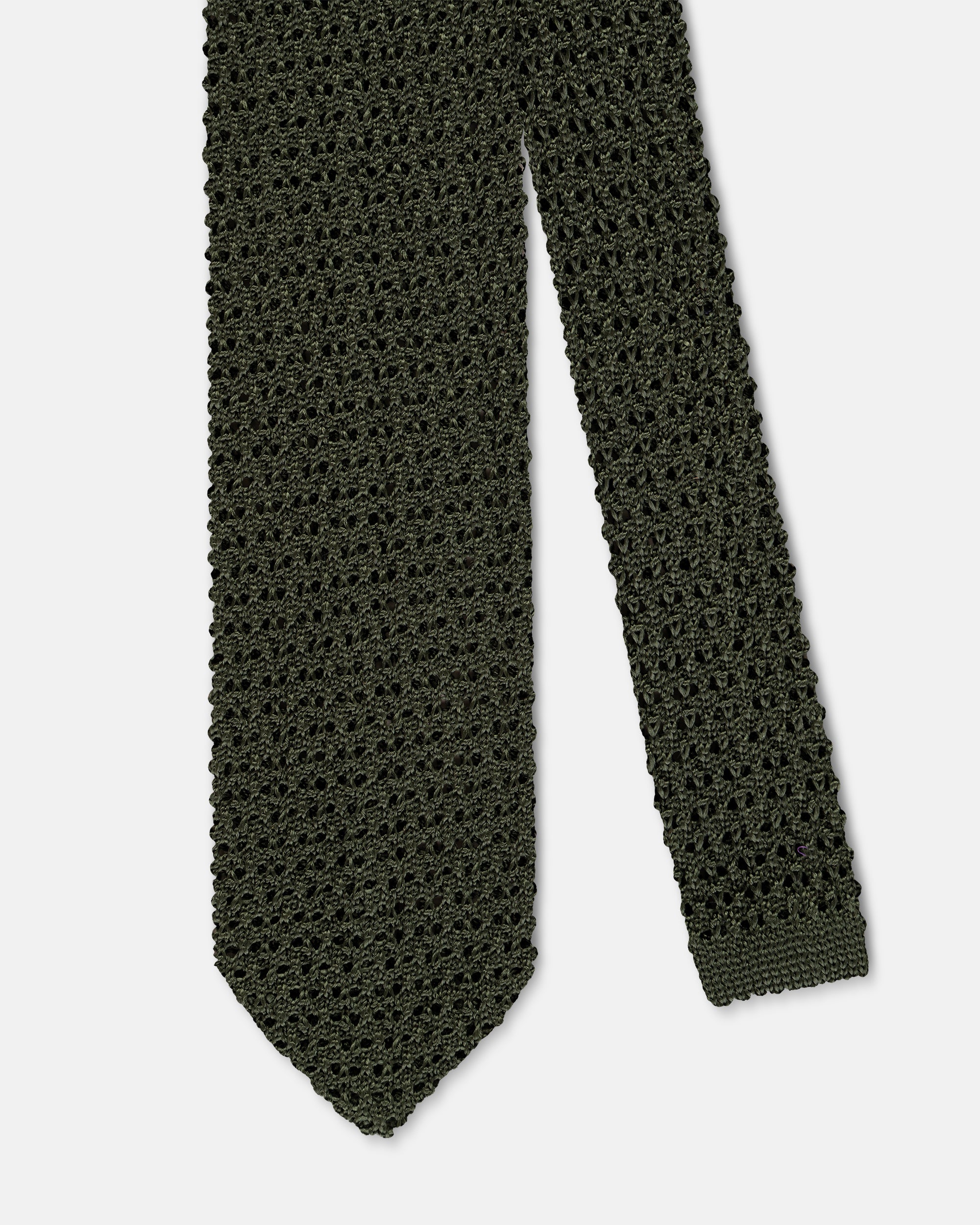Made-in-Italy Green Pointed End Silk Knit Tie