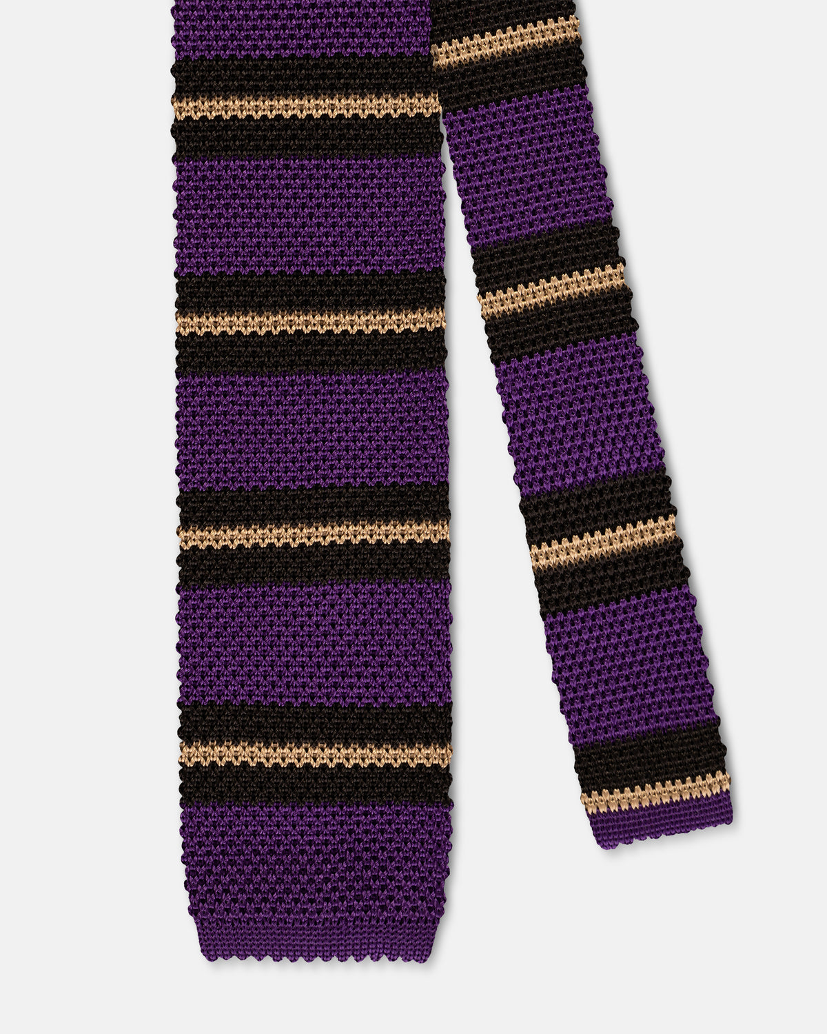 Made-in-Italy Purple, Black & Yellow Regimental Stripe Silk Knit Tie