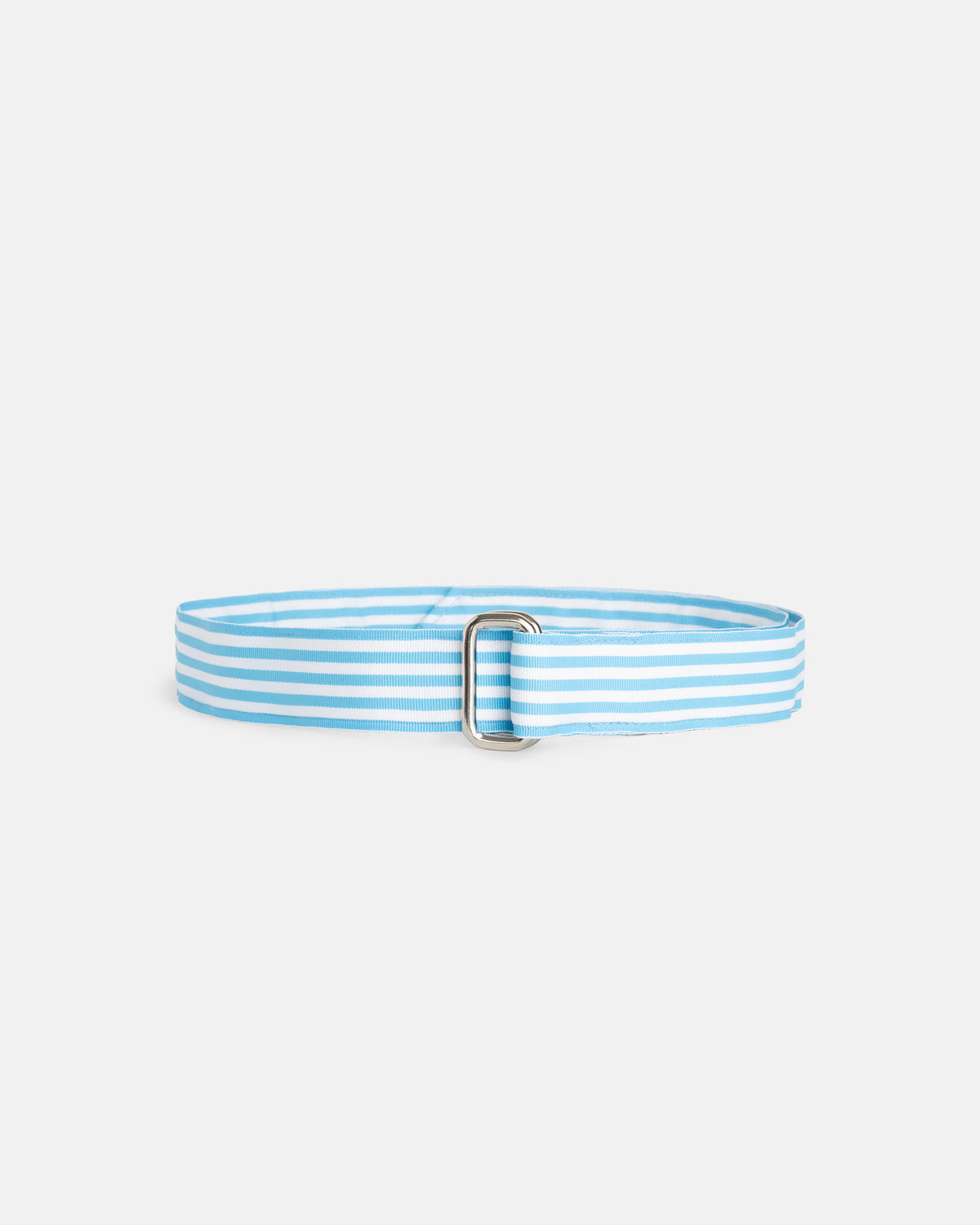 Made-in-USA Light Blue & White Striped Grosgrain Ribbon Belt