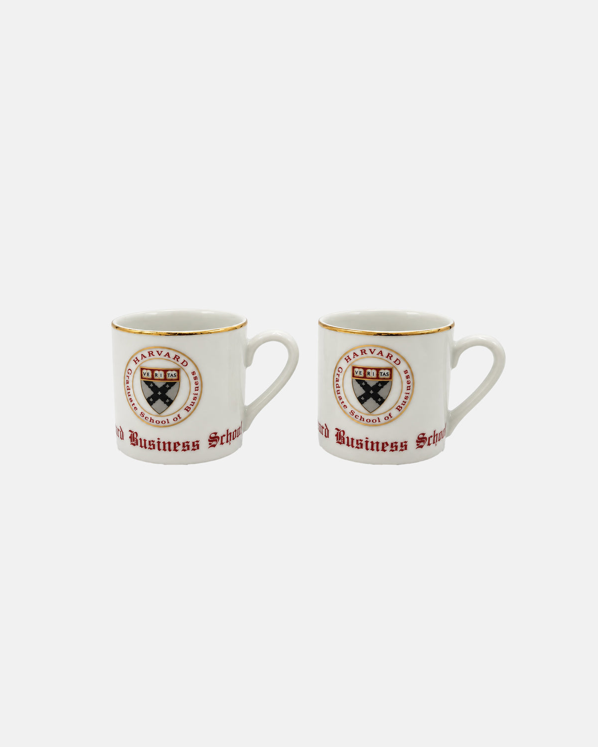 Pair Vintage Harvard Business School Porcelain Demitasse Cups Saucers