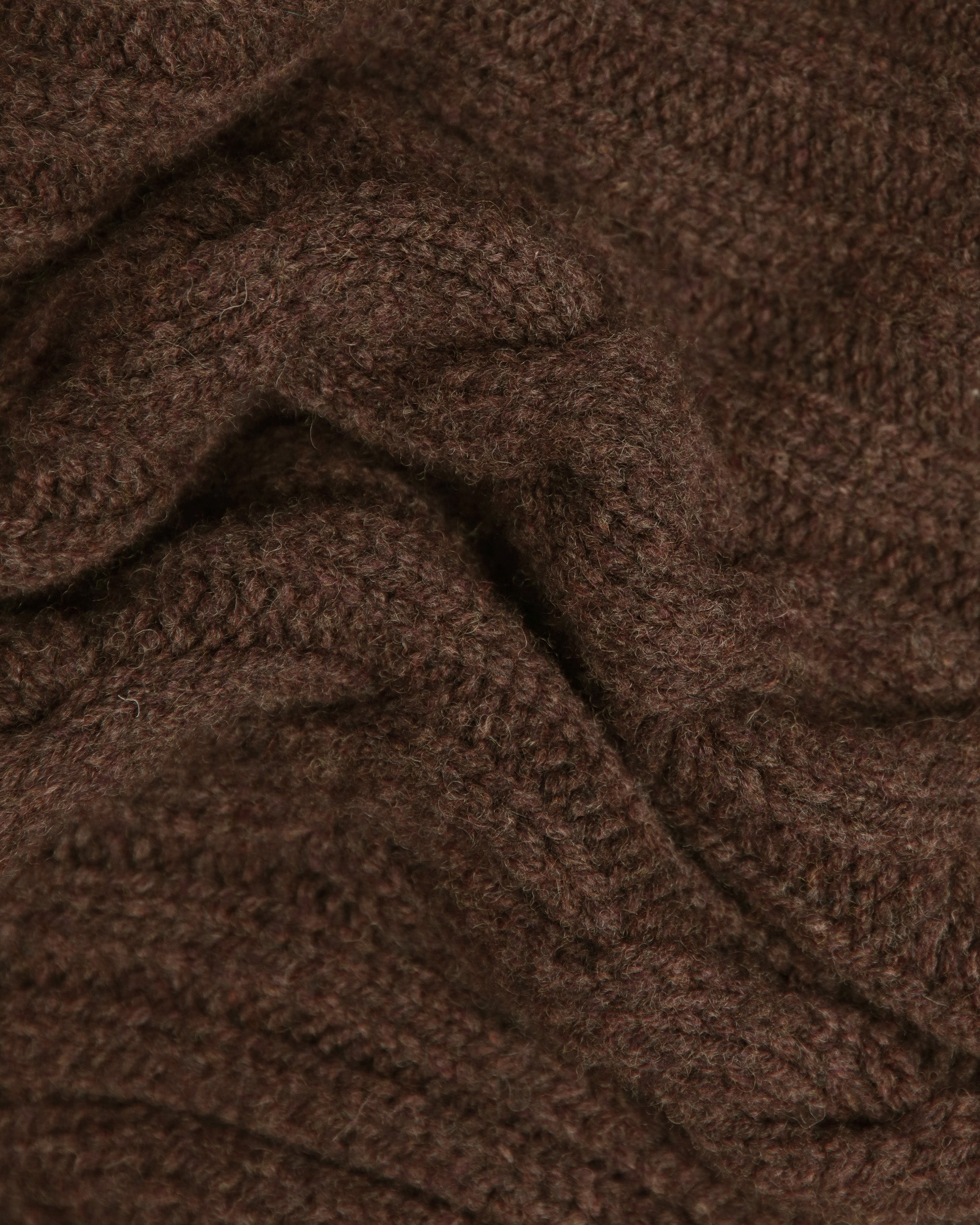 Made-in-Scotland Brown Shawl Collar Cable Knit Cardigan