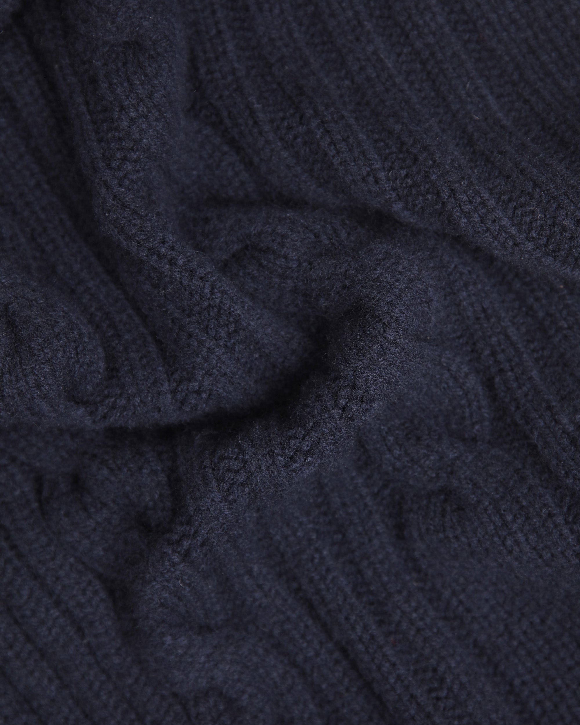 Made-in-Scotland Navy Shawl Collar Cable Knit Cardigan
