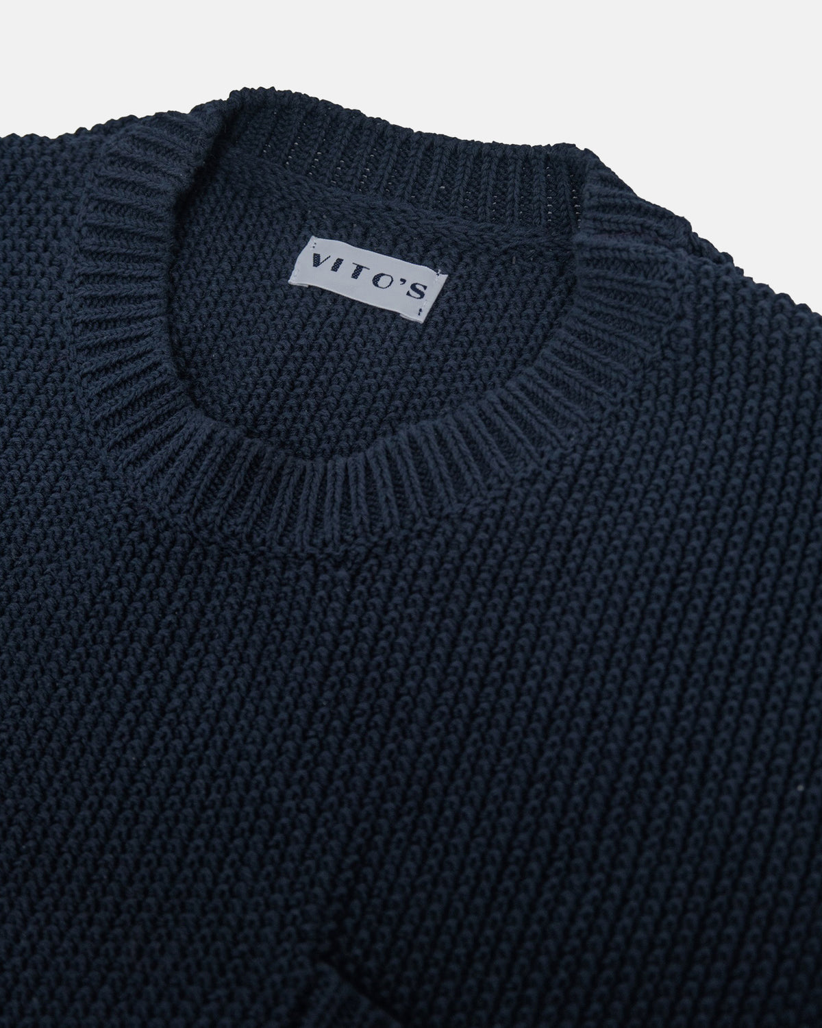 Vito's Navy Crewneck Cotton Pocket Sweater