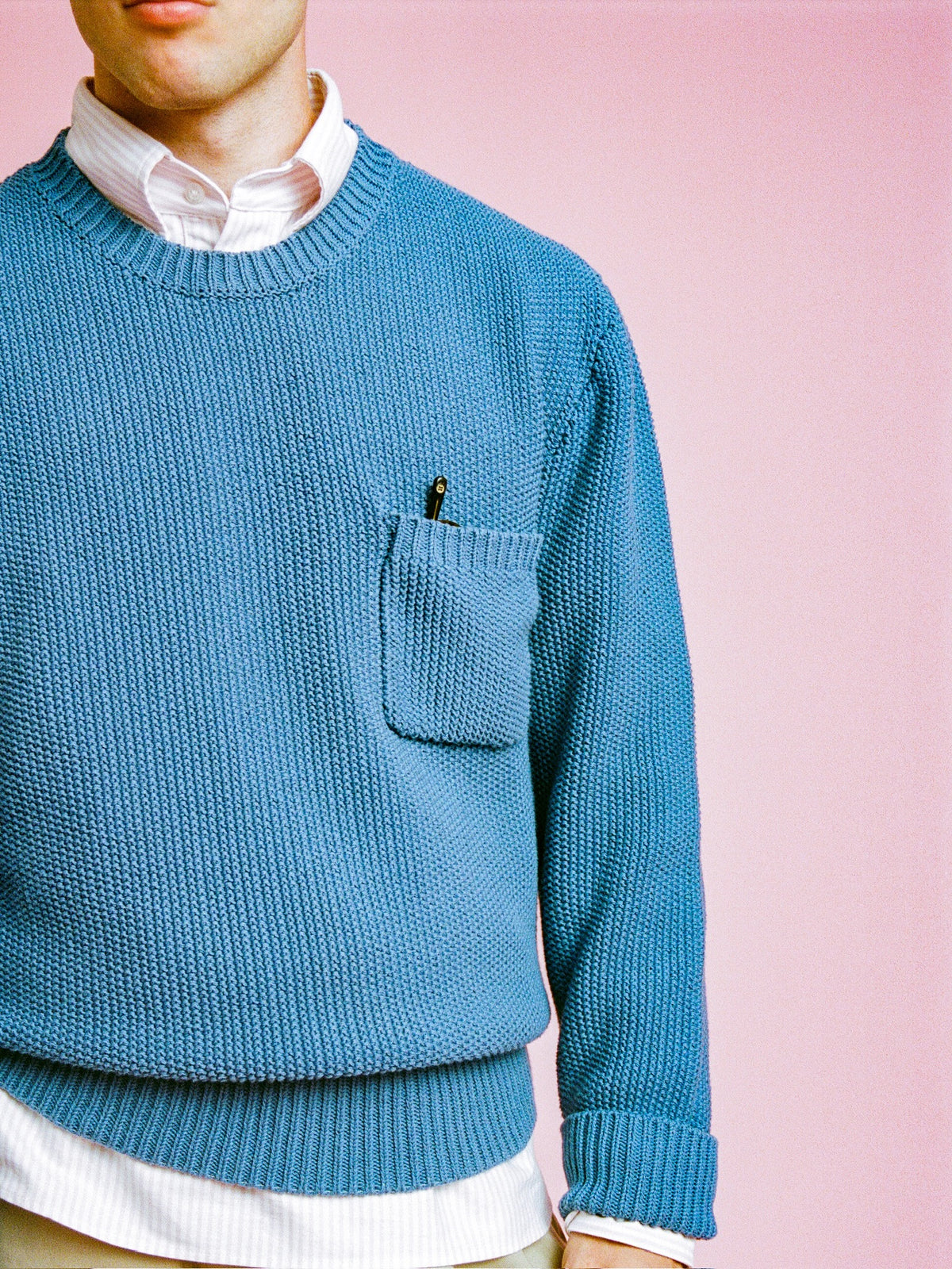 Vito's Postal Blue Crewneck Cotton Pocket Sweater