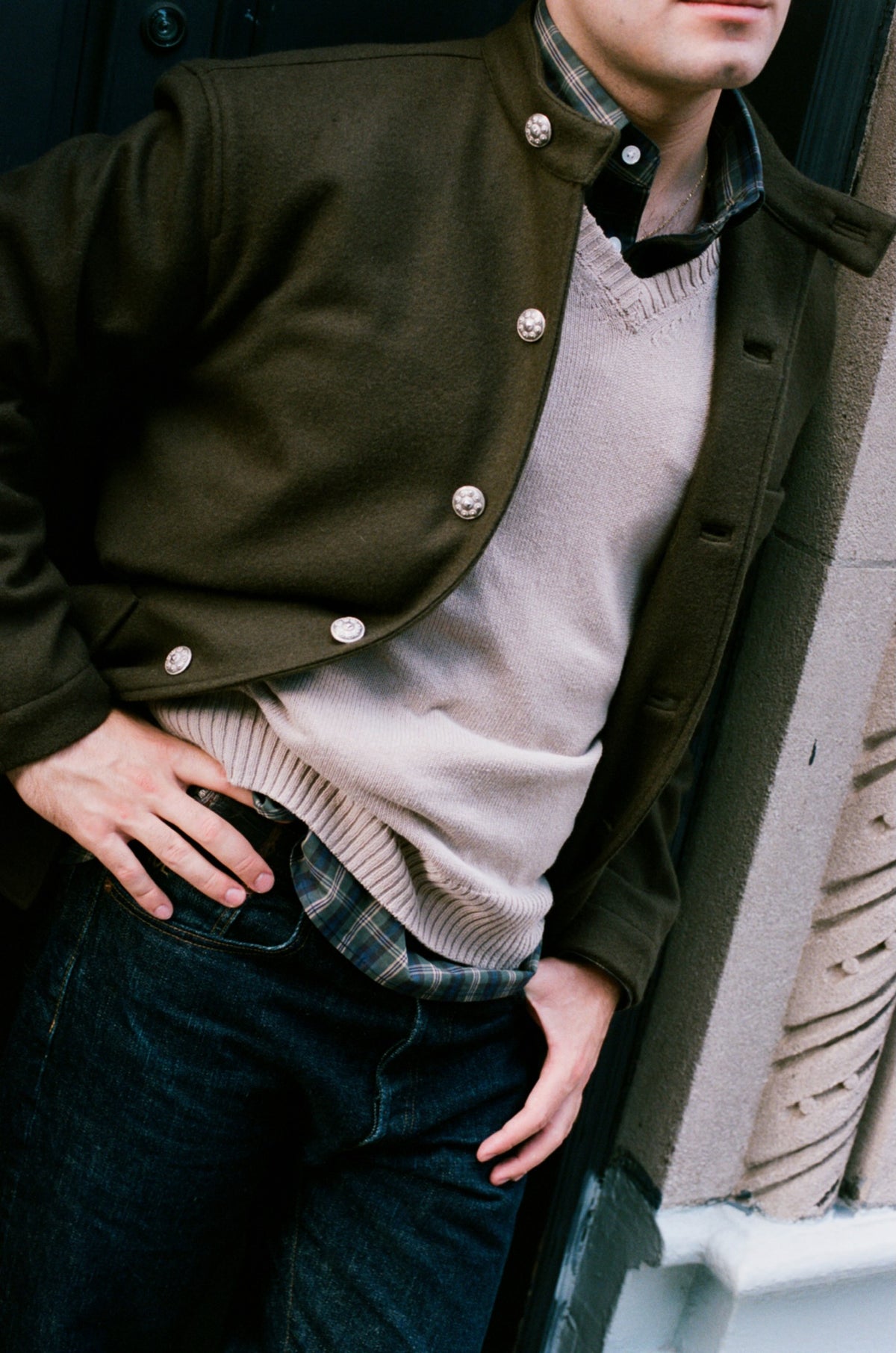 Vito's Beige V-Neck Cotton Sweater