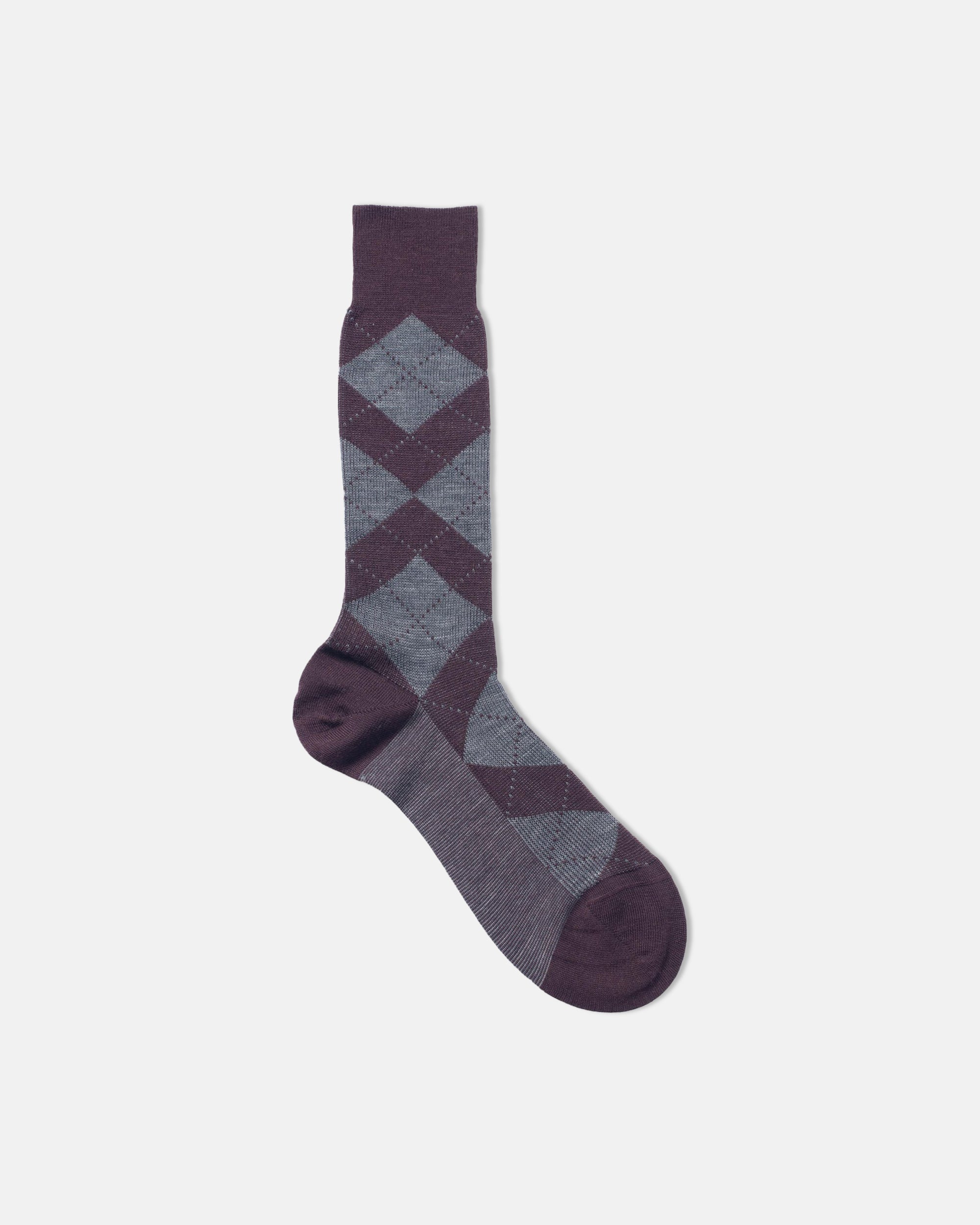 Made-in-England Burgundy Argyle Wool Mid Calf Sock