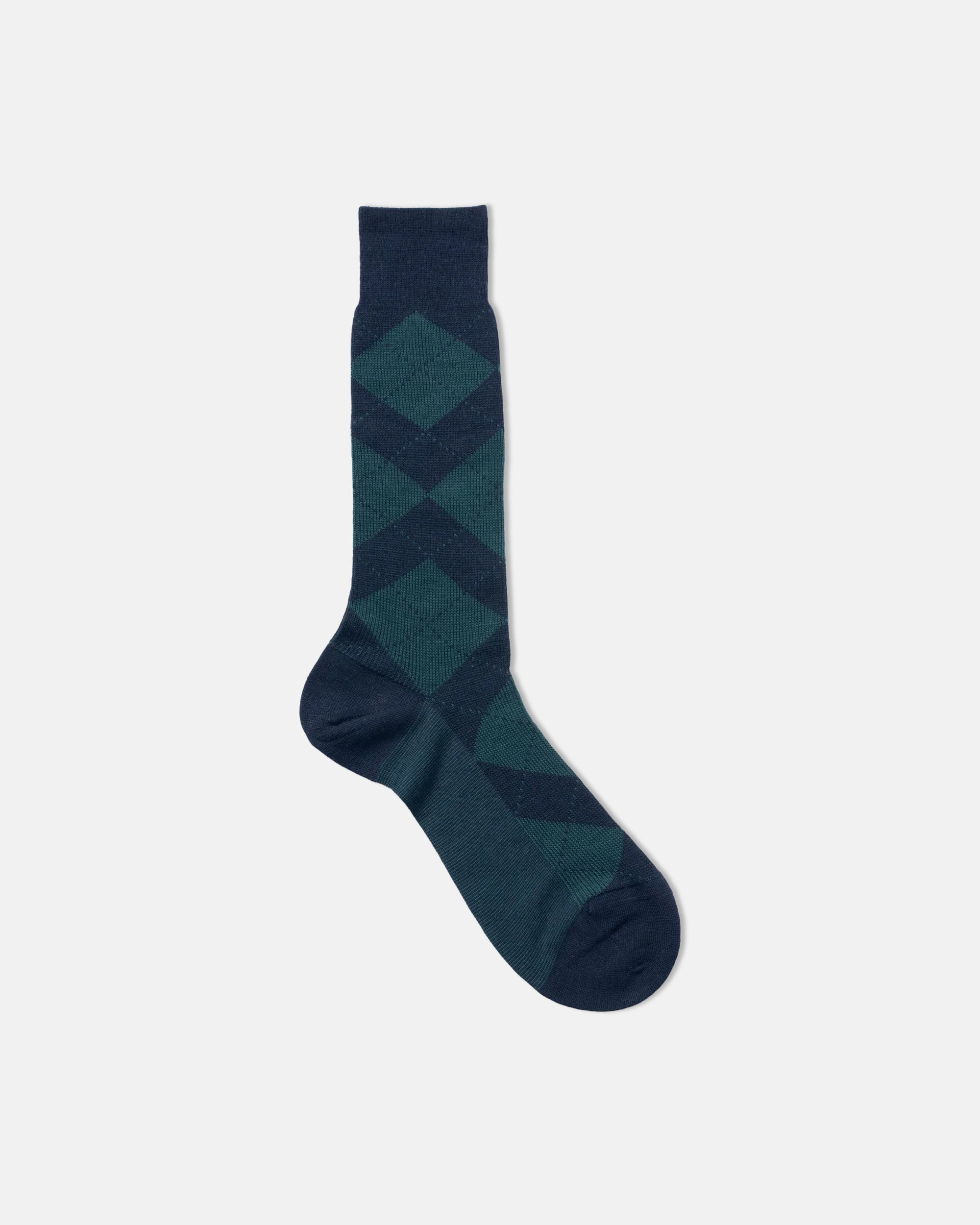Made-in-England Navy Argyle Wool Mid Calf Sock
