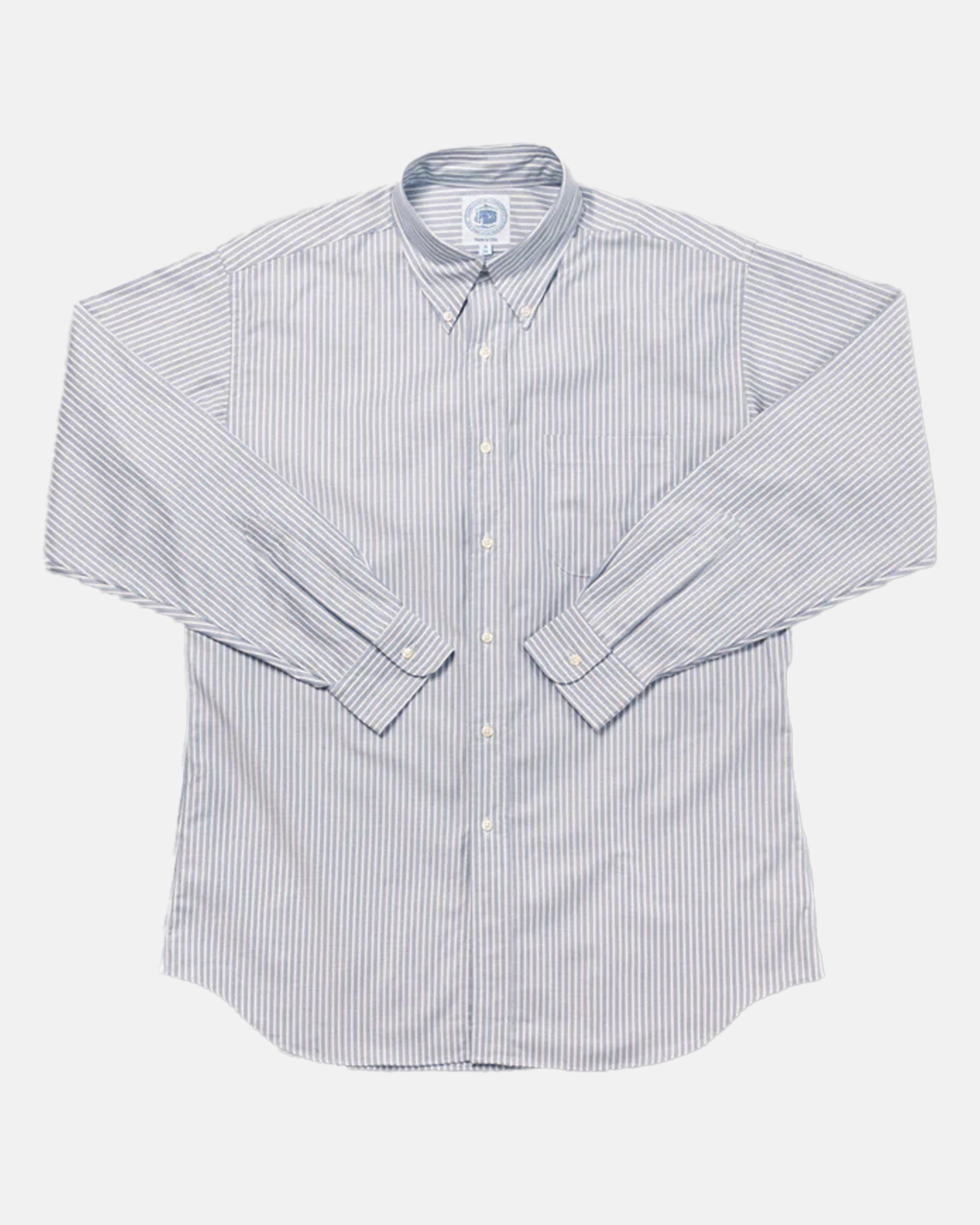 Made-in-USA Blue & White Banker Stripe Oxford Cloth Dress Shirt - Classic Fit
